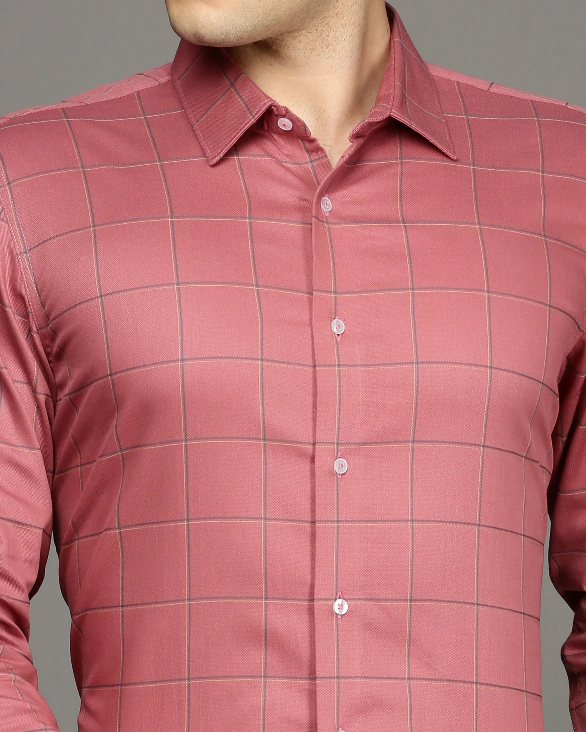Men Peach Cotton Blend Slim Shirt - Image 6