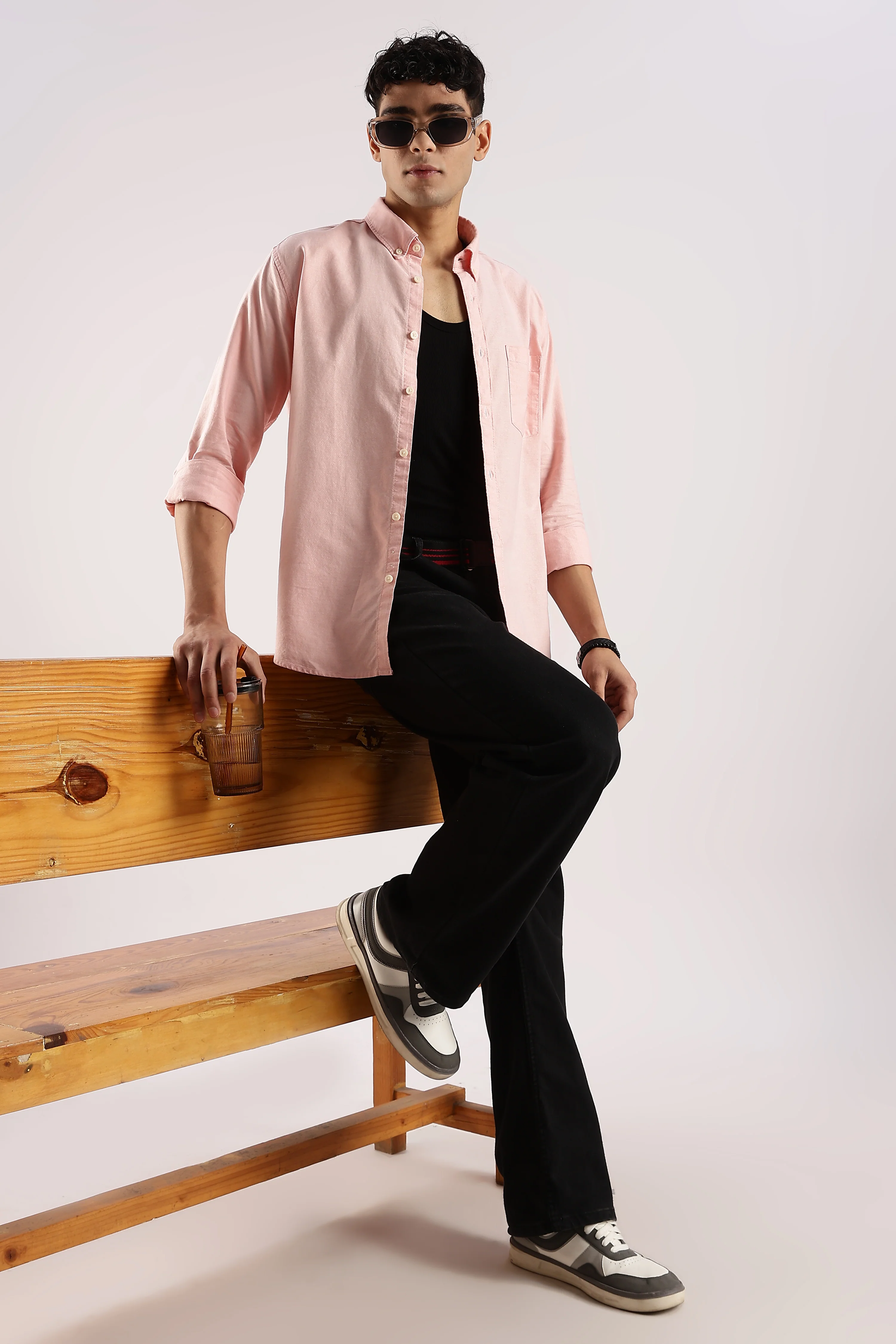 Men Peach  Cotton Oxford Shirt - Image 10