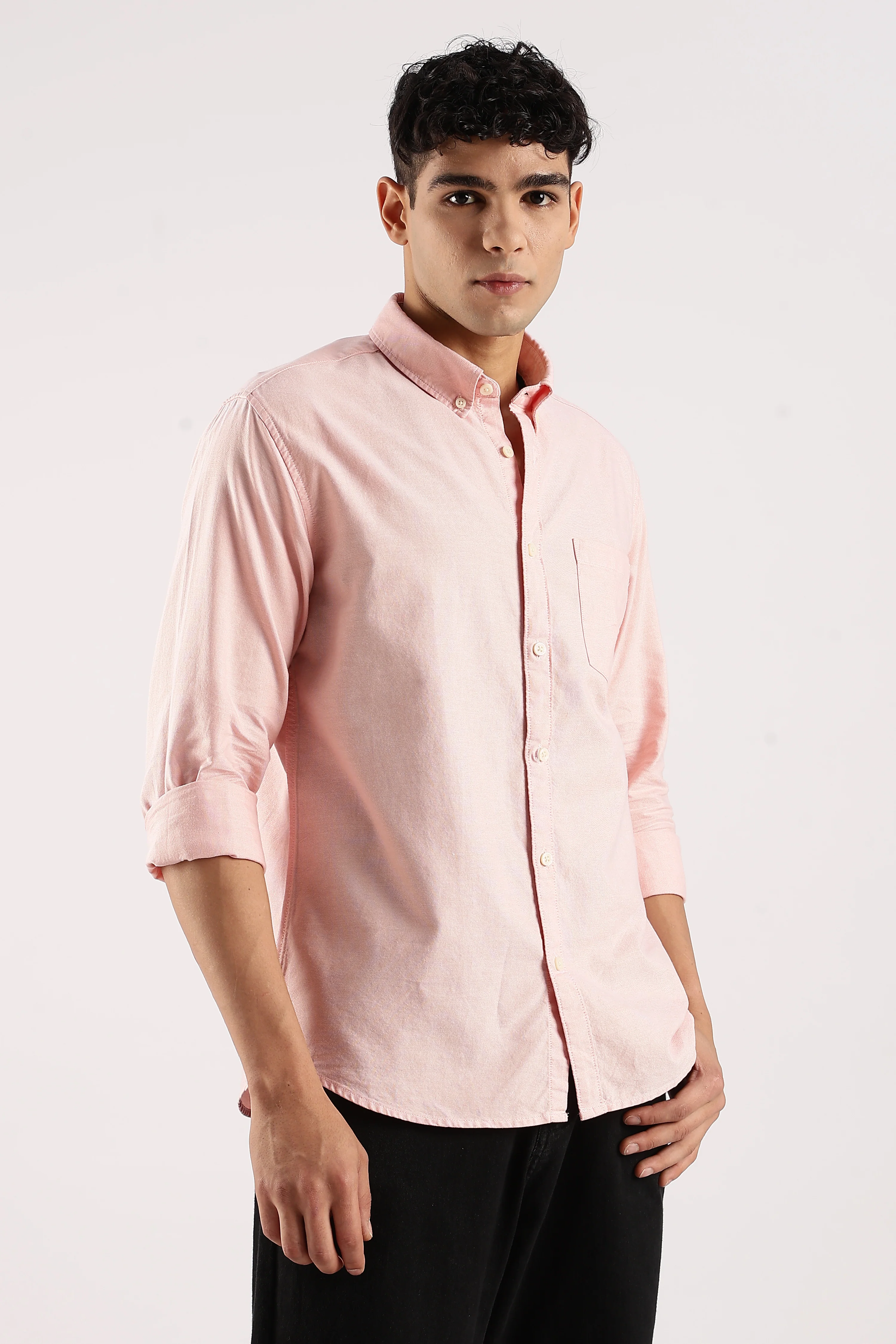 Men Peach  Cotton Oxford Shirt - Image 2