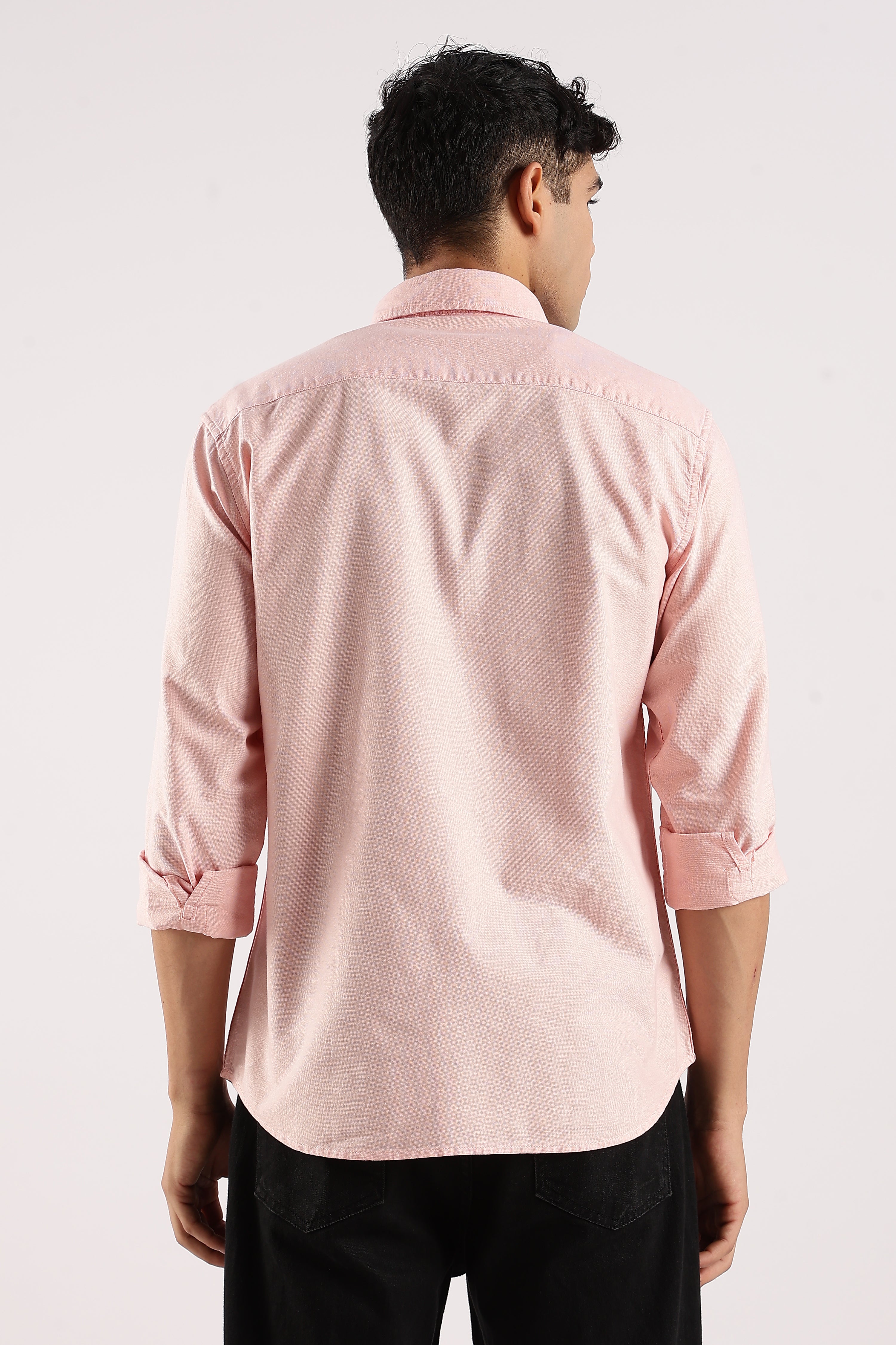 Men Peach  Cotton Oxford Shirt - Image 3