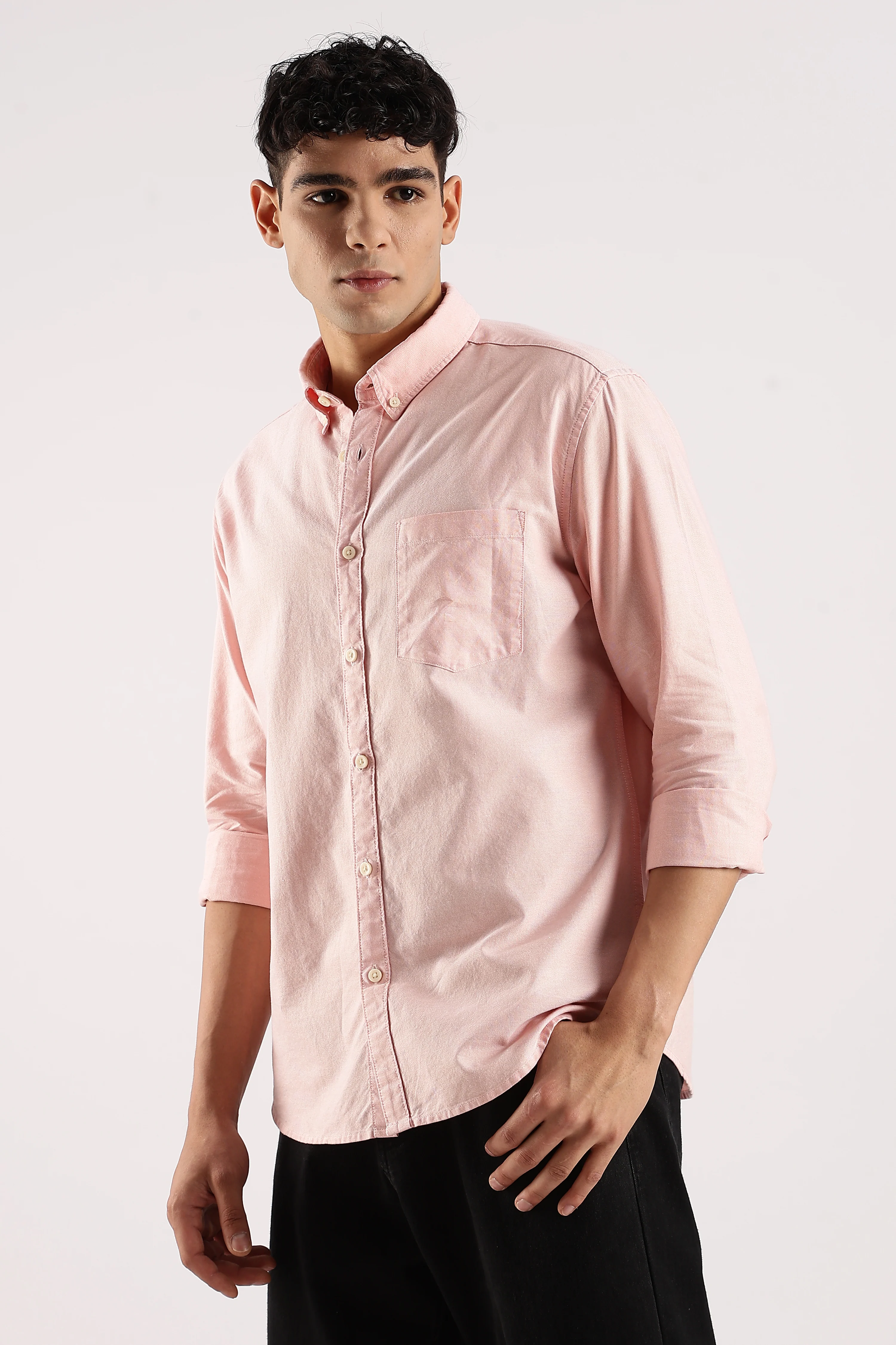 Men Peach  Cotton Oxford Shirt - Image 4