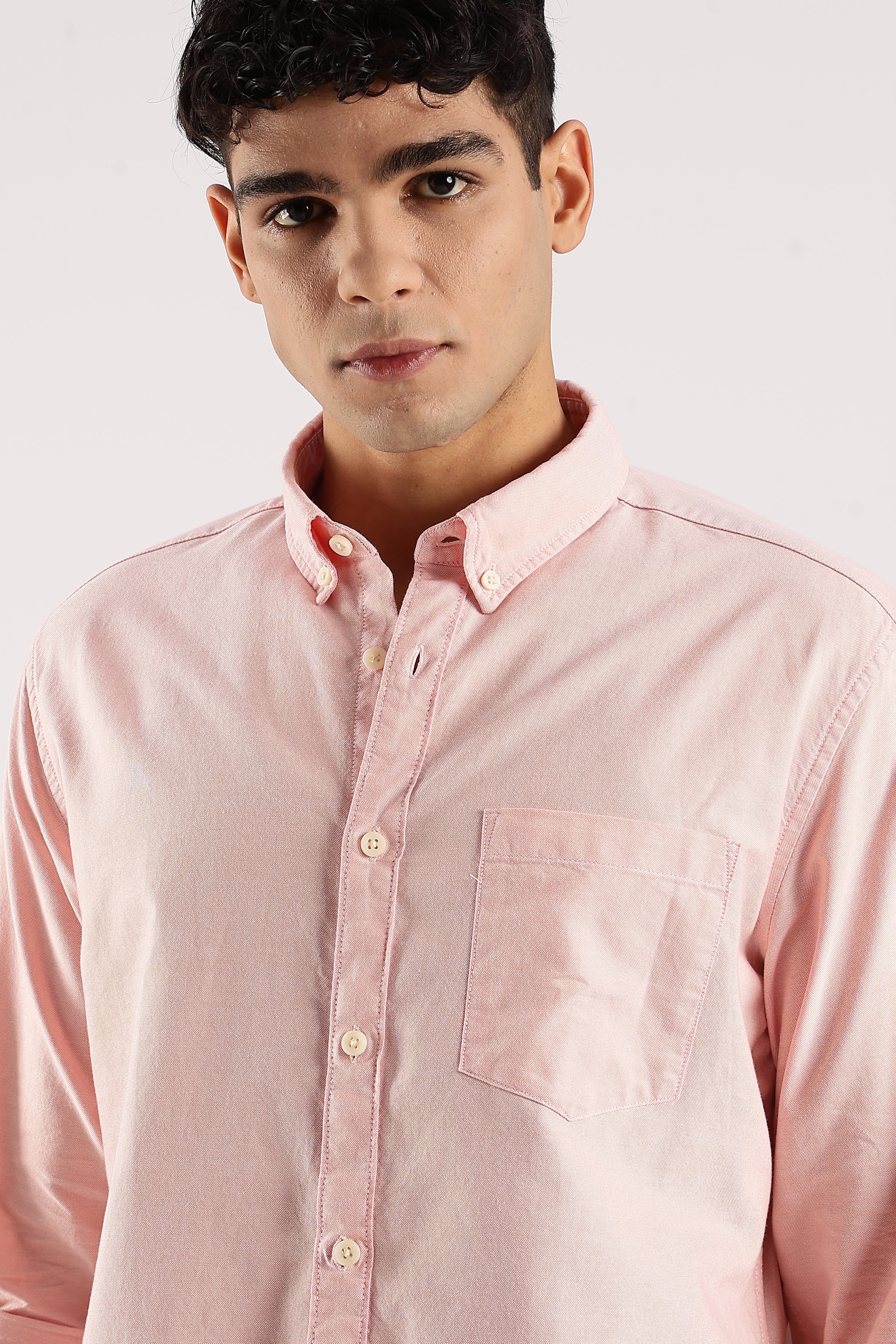 Men Peach  Cotton Oxford Shirt - Image 5