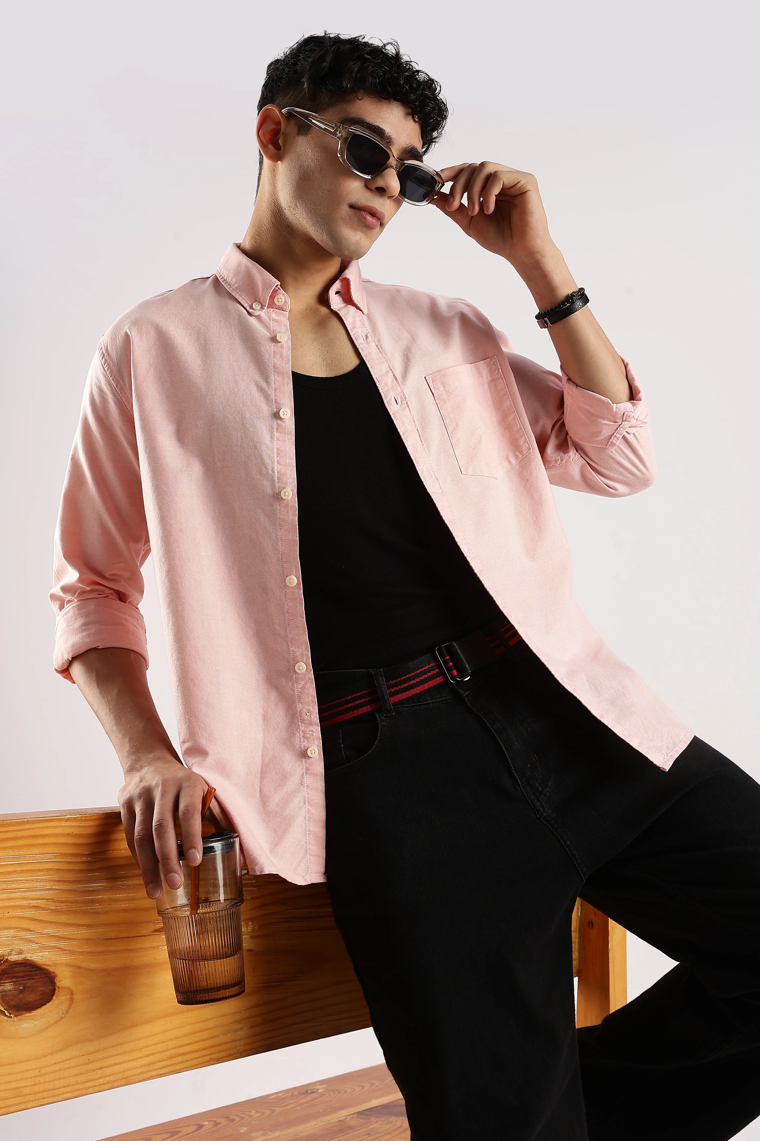 Men Peach  Cotton Oxford Shirt - Image 6