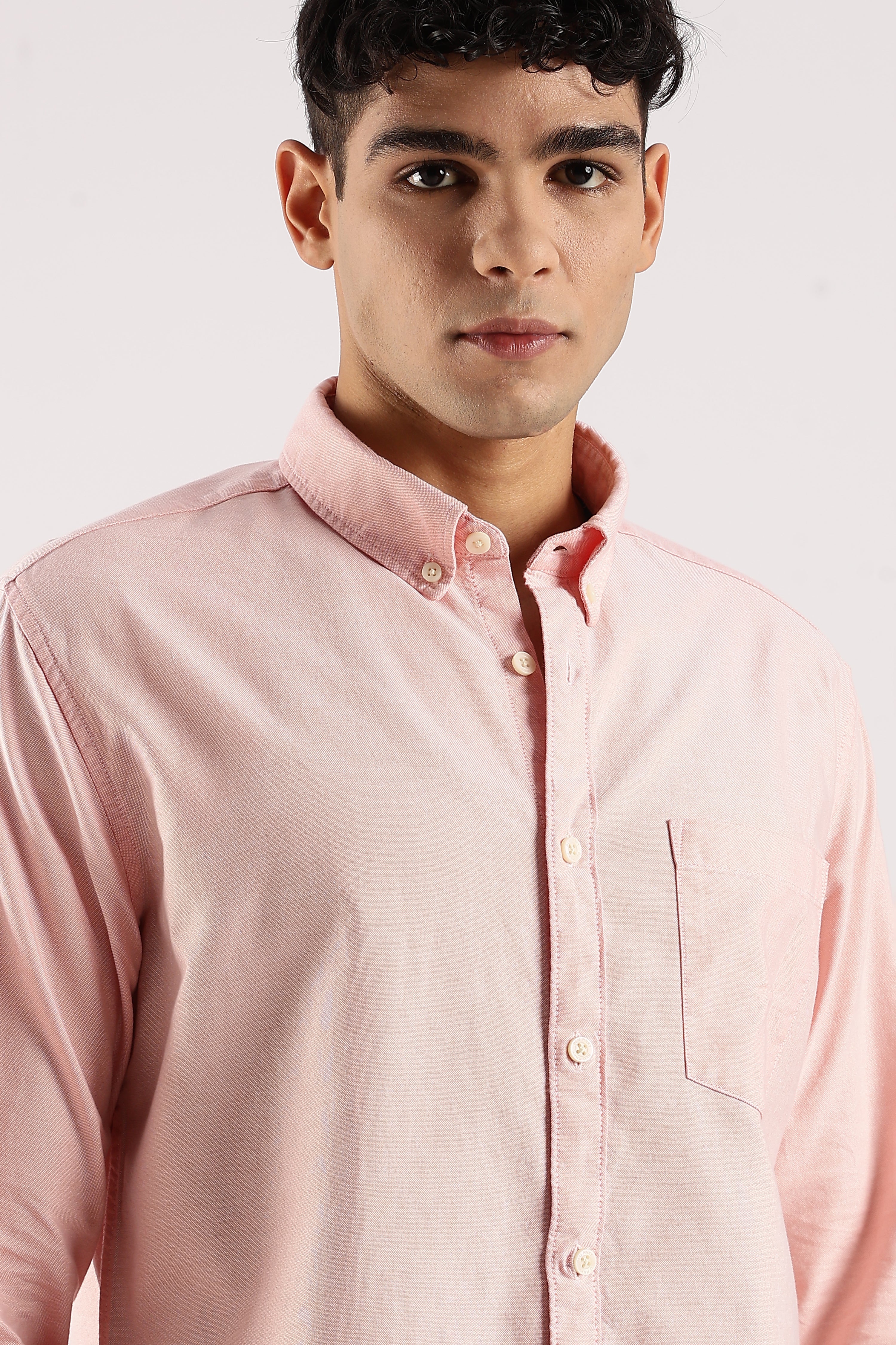 Men Peach  Cotton Oxford Shirt - Image 7