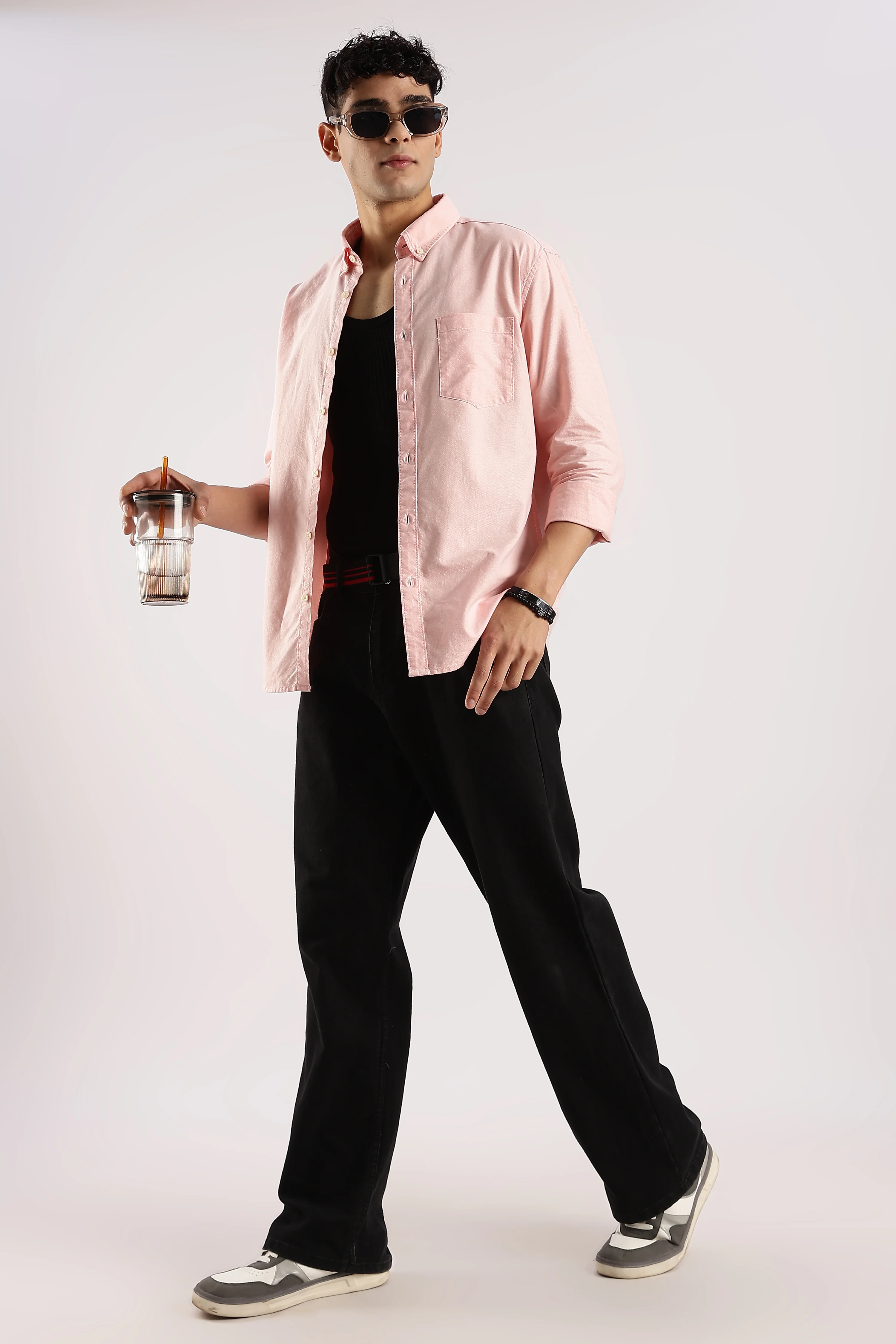Men Peach  Cotton Oxford Shirt - Image 9