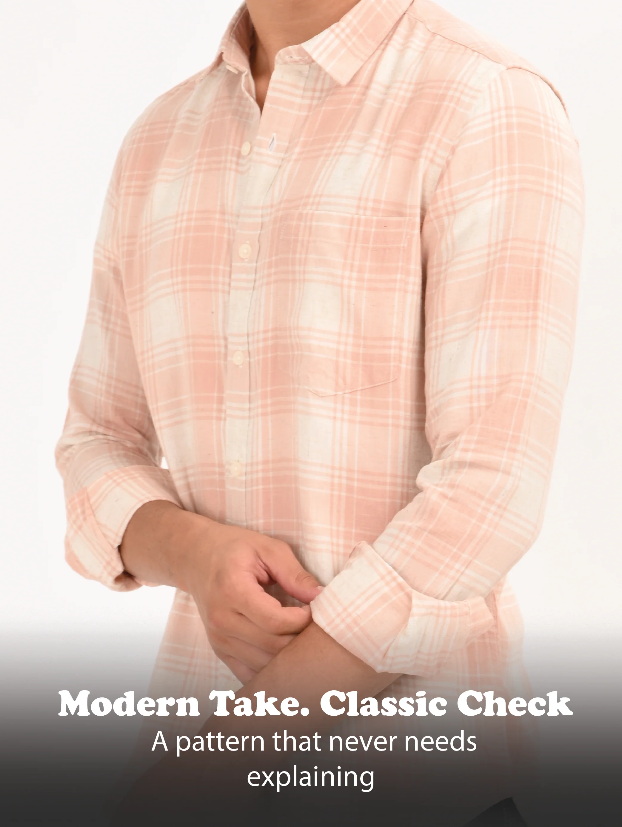 Men Peach Linen Cotton Checked Shirt - Image 12