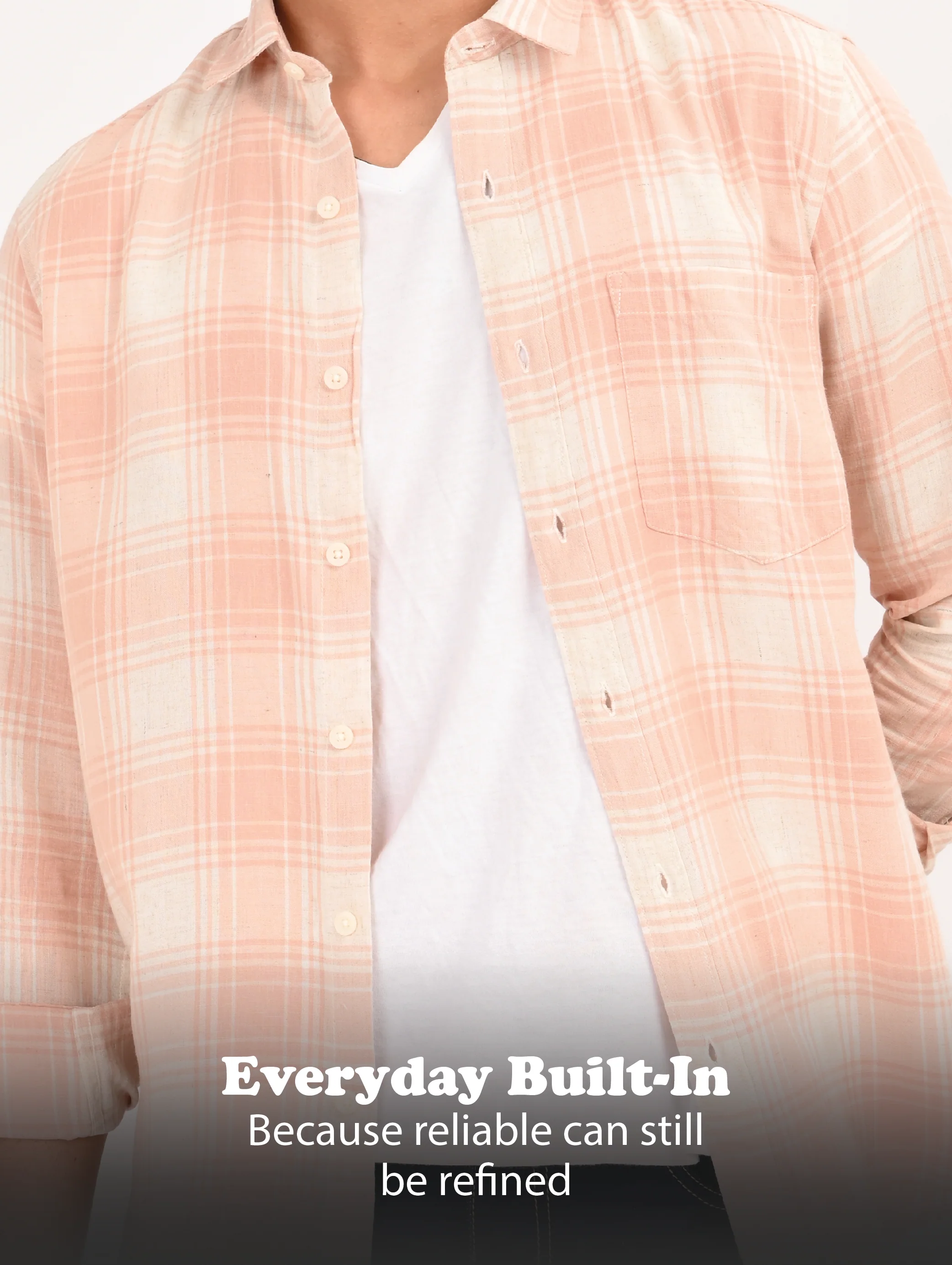 Men Peach Linen Cotton Checked Shirt - Image 14