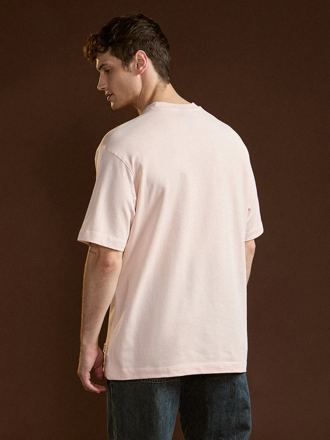 Men Peach Oversize Graphic Print Crew Neck T-shirt - Image 2