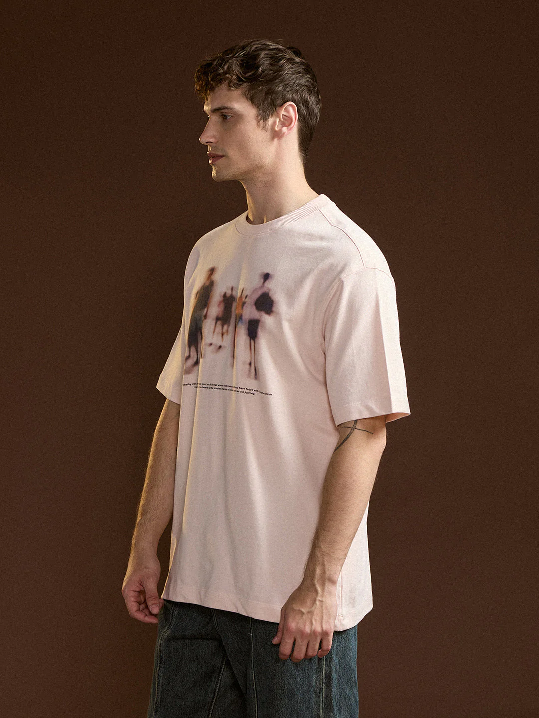 Men Peach Oversize Graphic Print Crew Neck T-shirt - Image 3