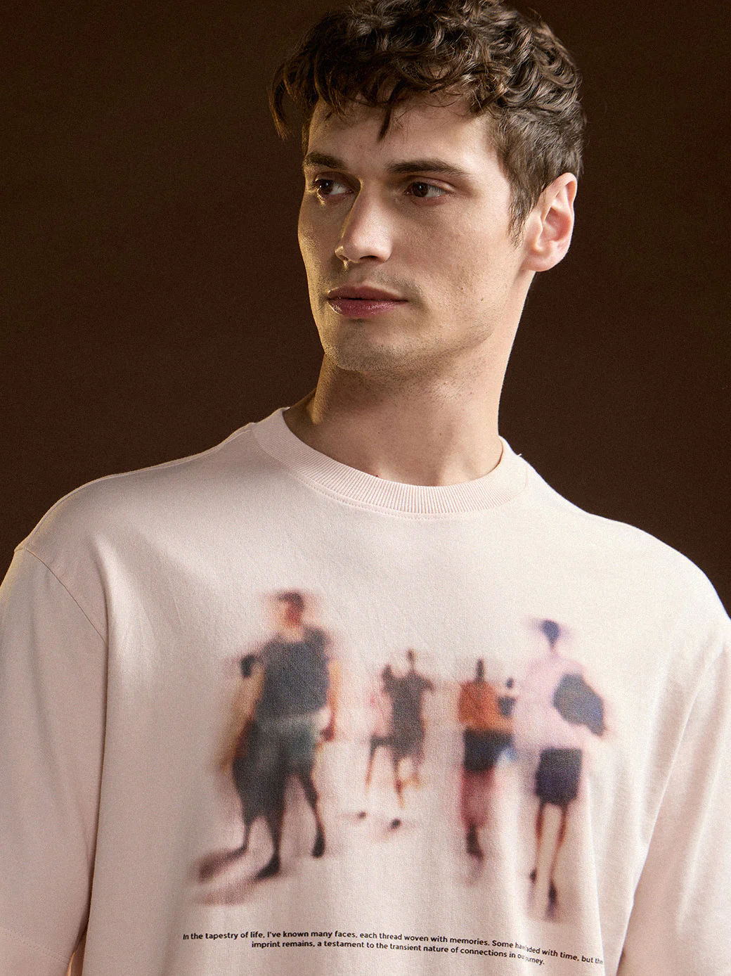 Men Peach Oversize Graphic Print Crew Neck T-shirt - Image 5