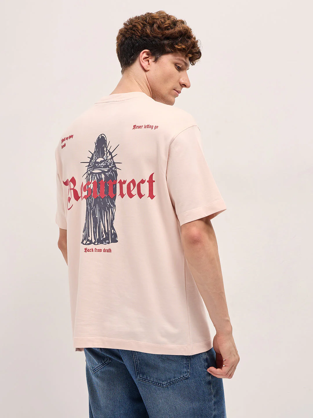 Men Peach Oversize Graphic Print T-shirt - Image 2