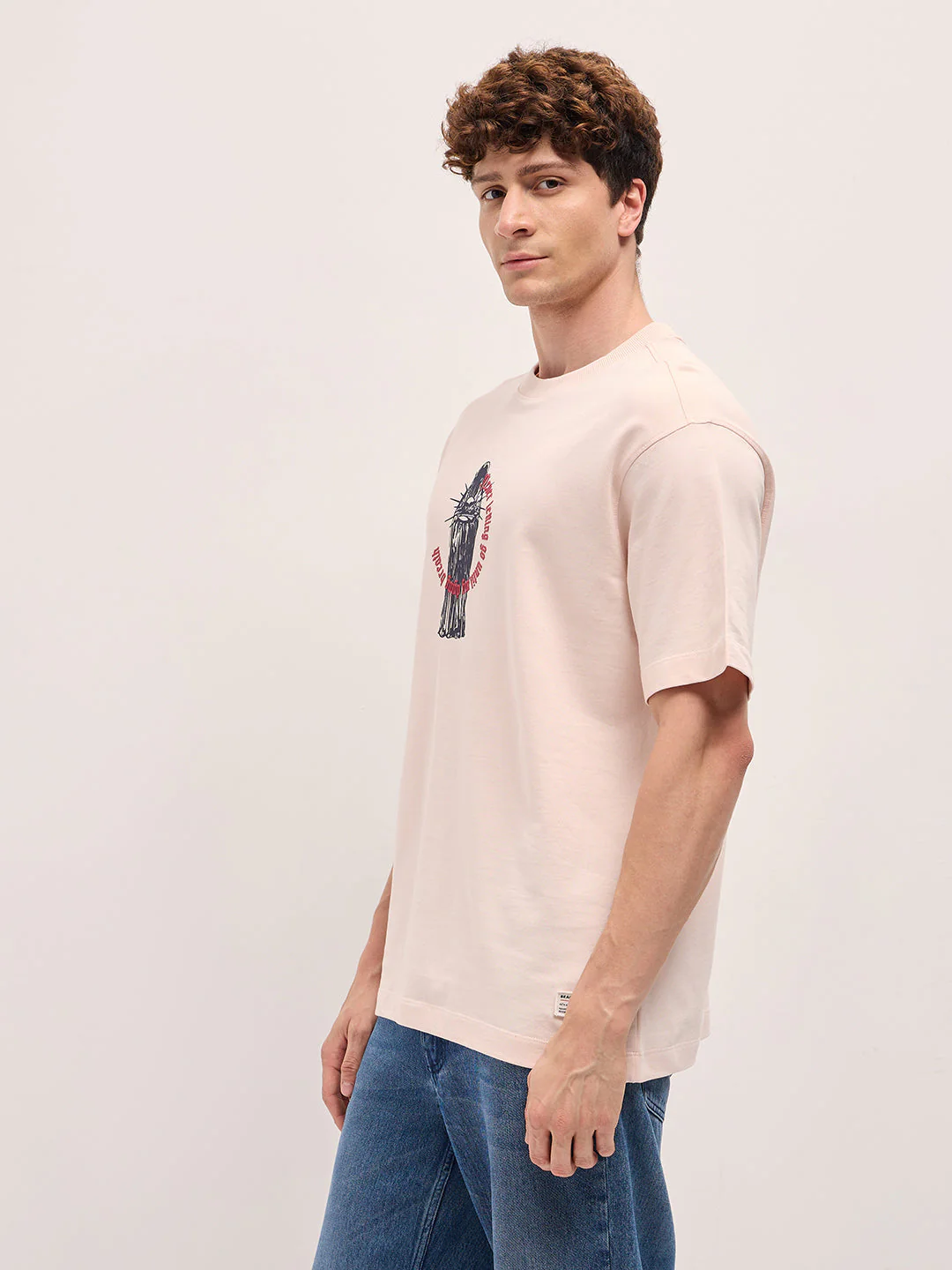 Men Peach Oversize Graphic Print T-shirt - Image 3