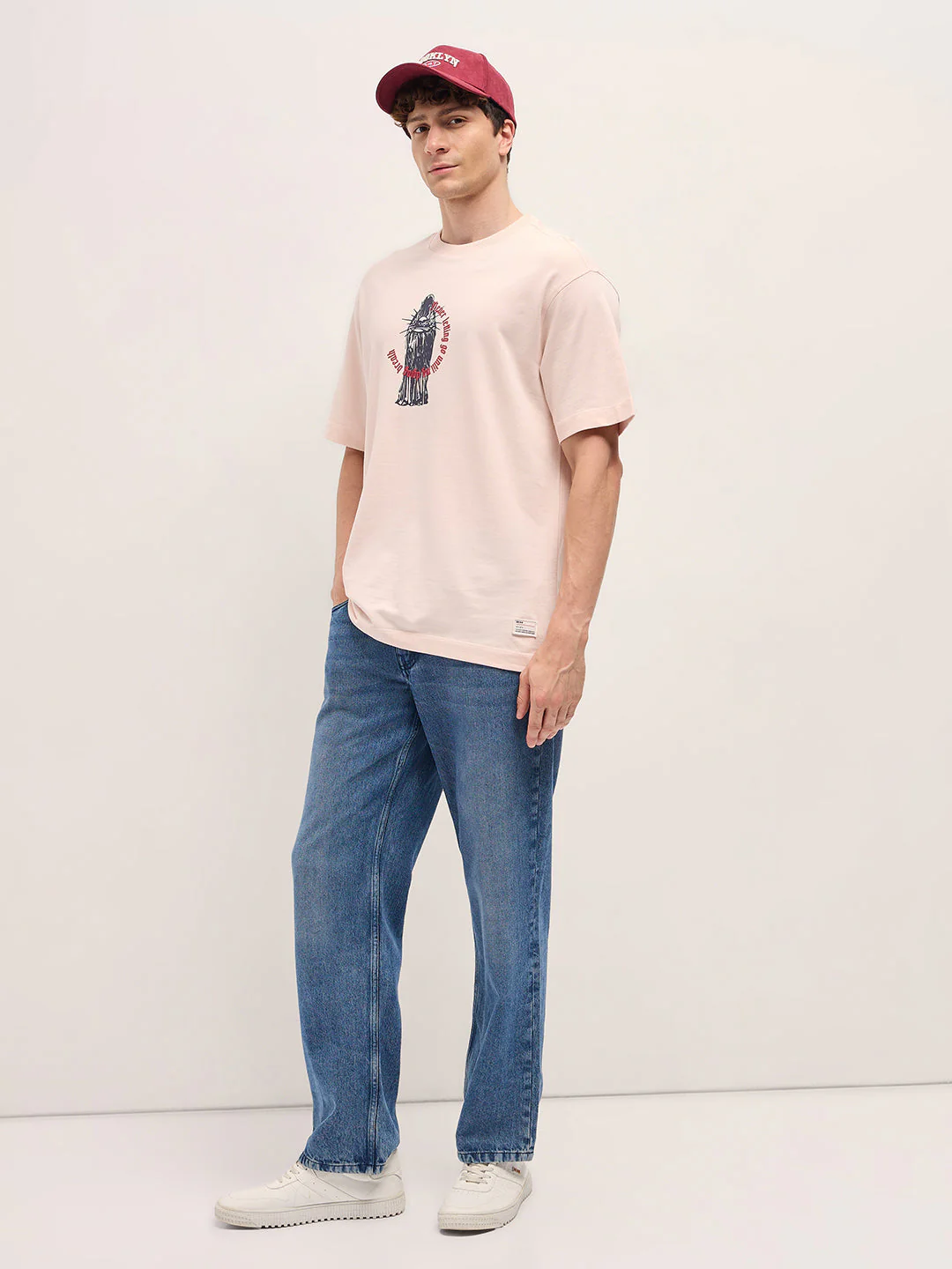 Men Peach Oversize Graphic Print T-shirt - Image 4