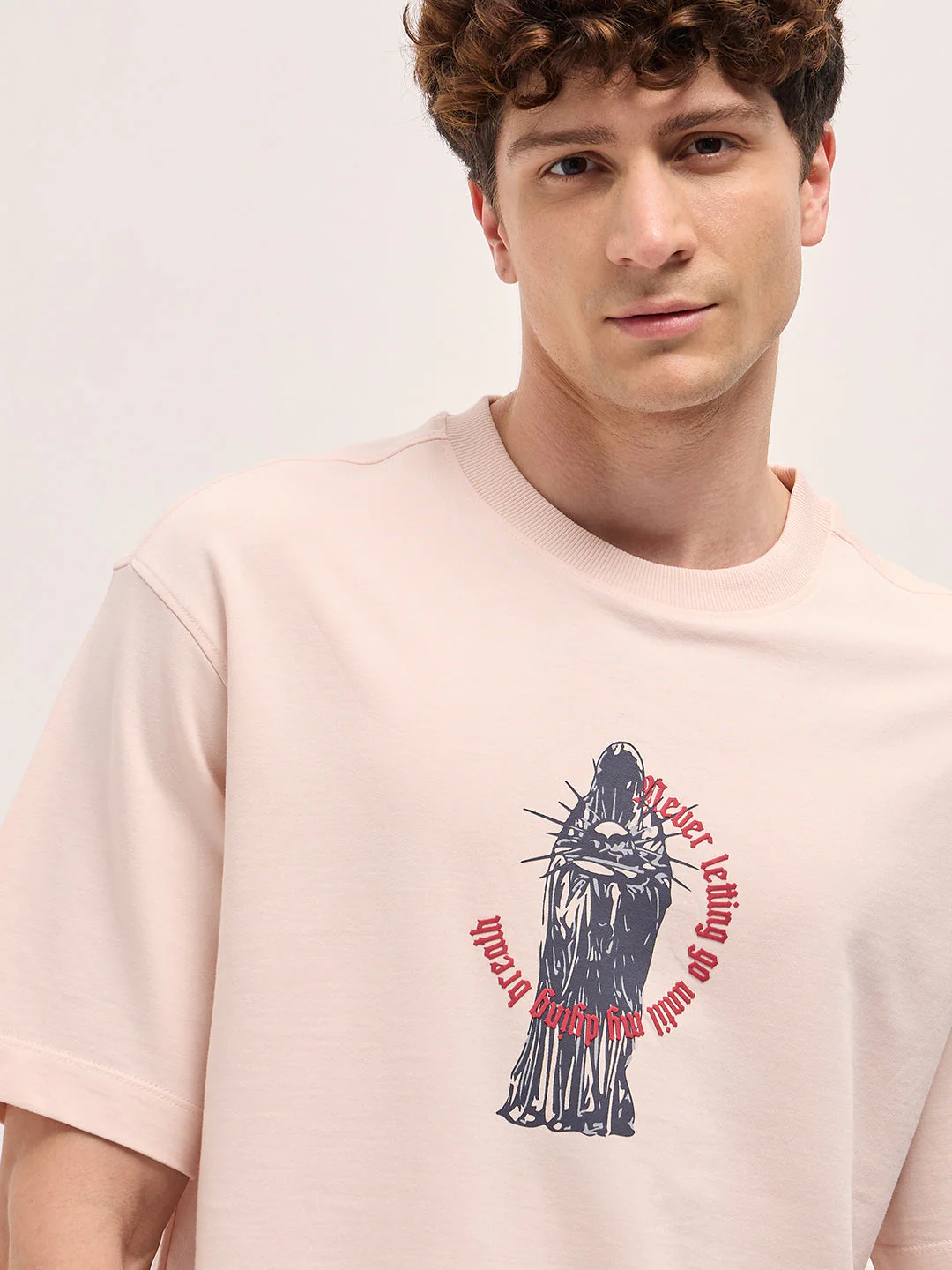 Men Peach Oversize Graphic Print T-shirt - Image 5