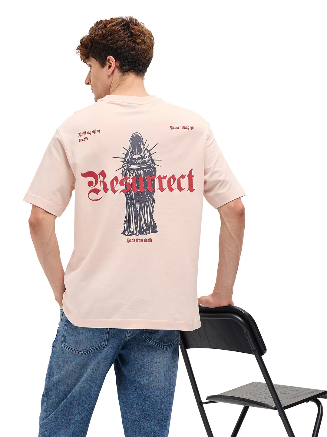 Men Peach Oversize Graphic Print T-shirt - Image 6