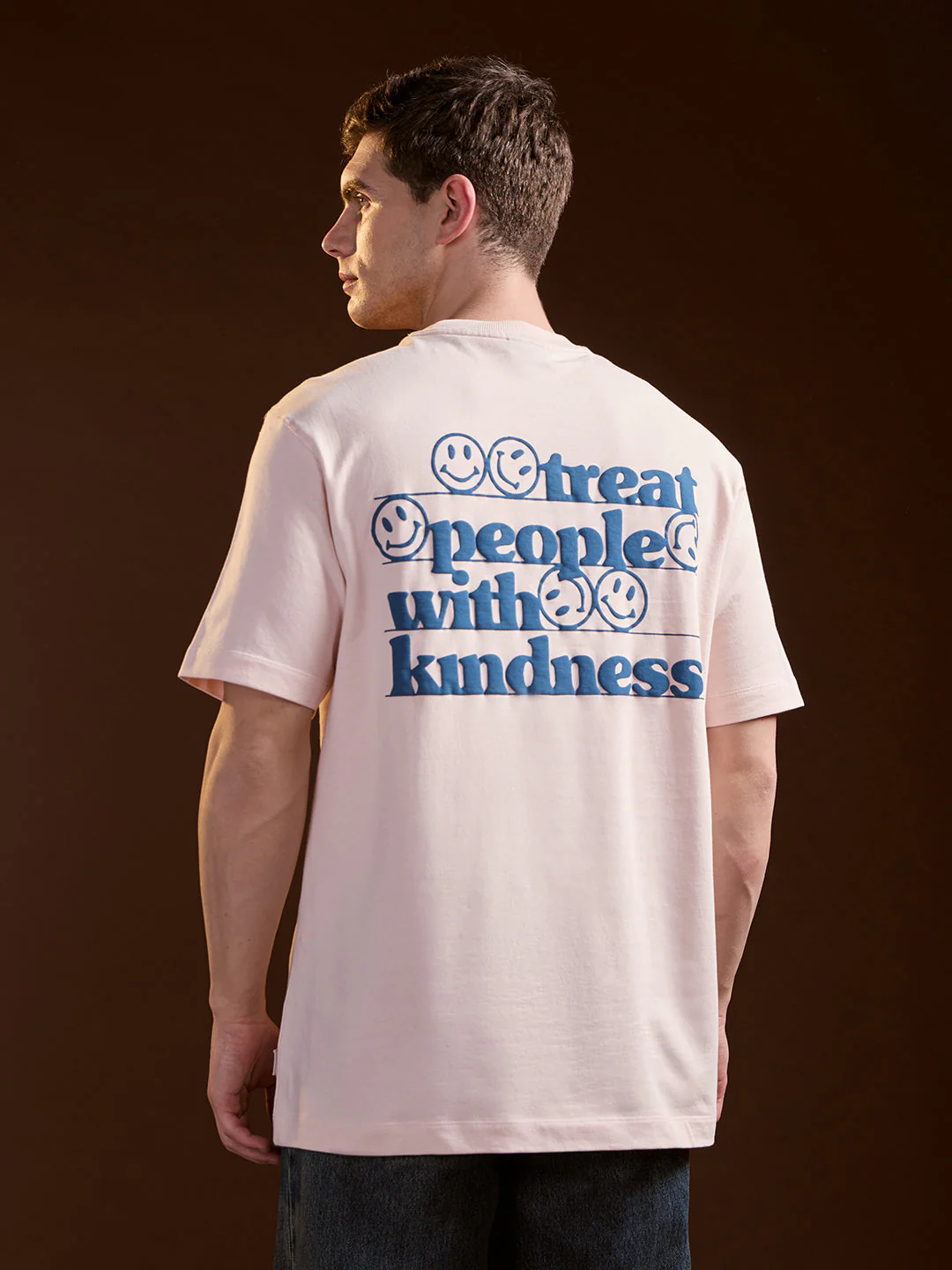 Men Peach Oversized Crew Neck T-Shirt - Image 2