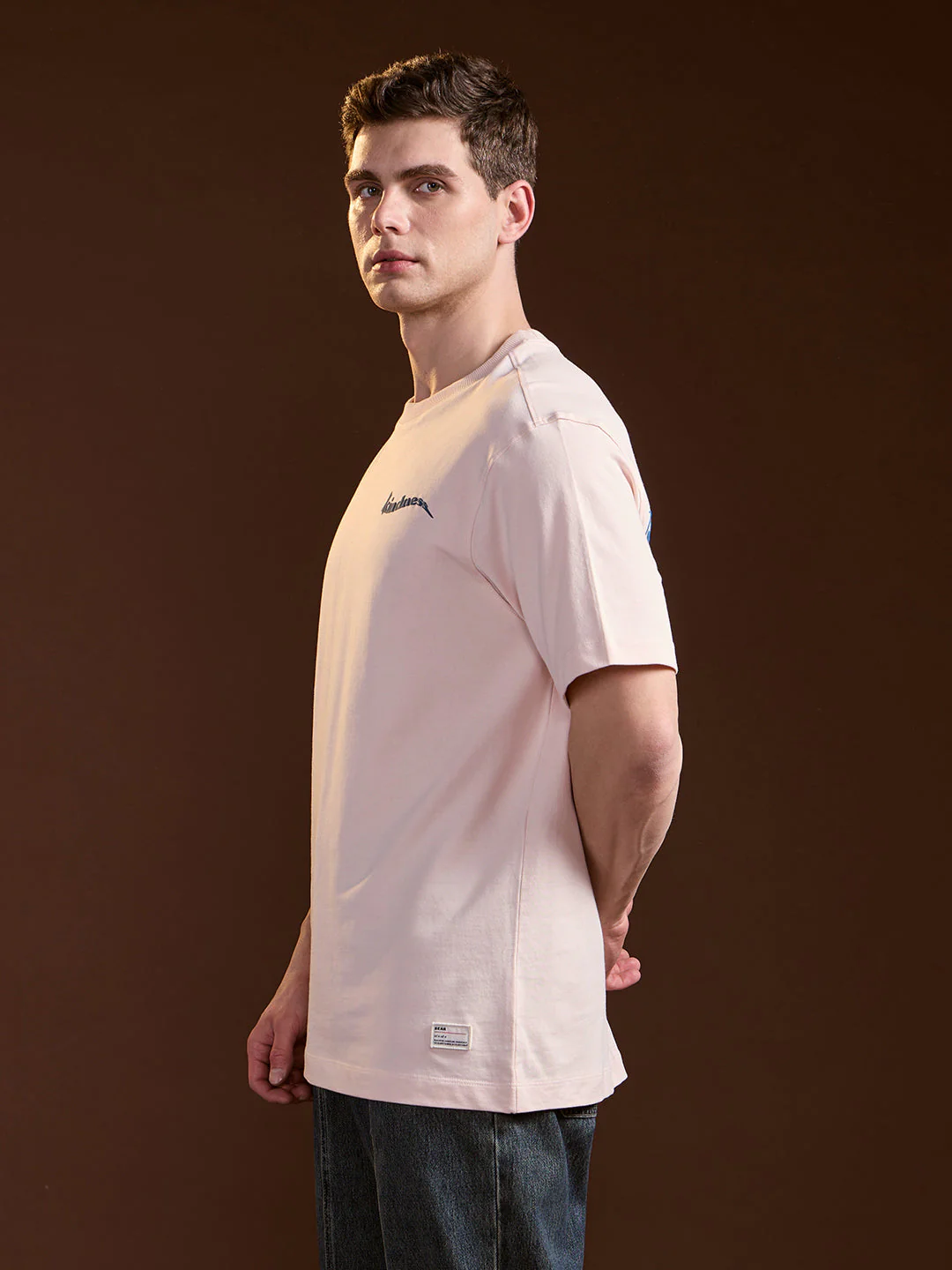 Men Peach Oversized Crew Neck T-Shirt - Image 3