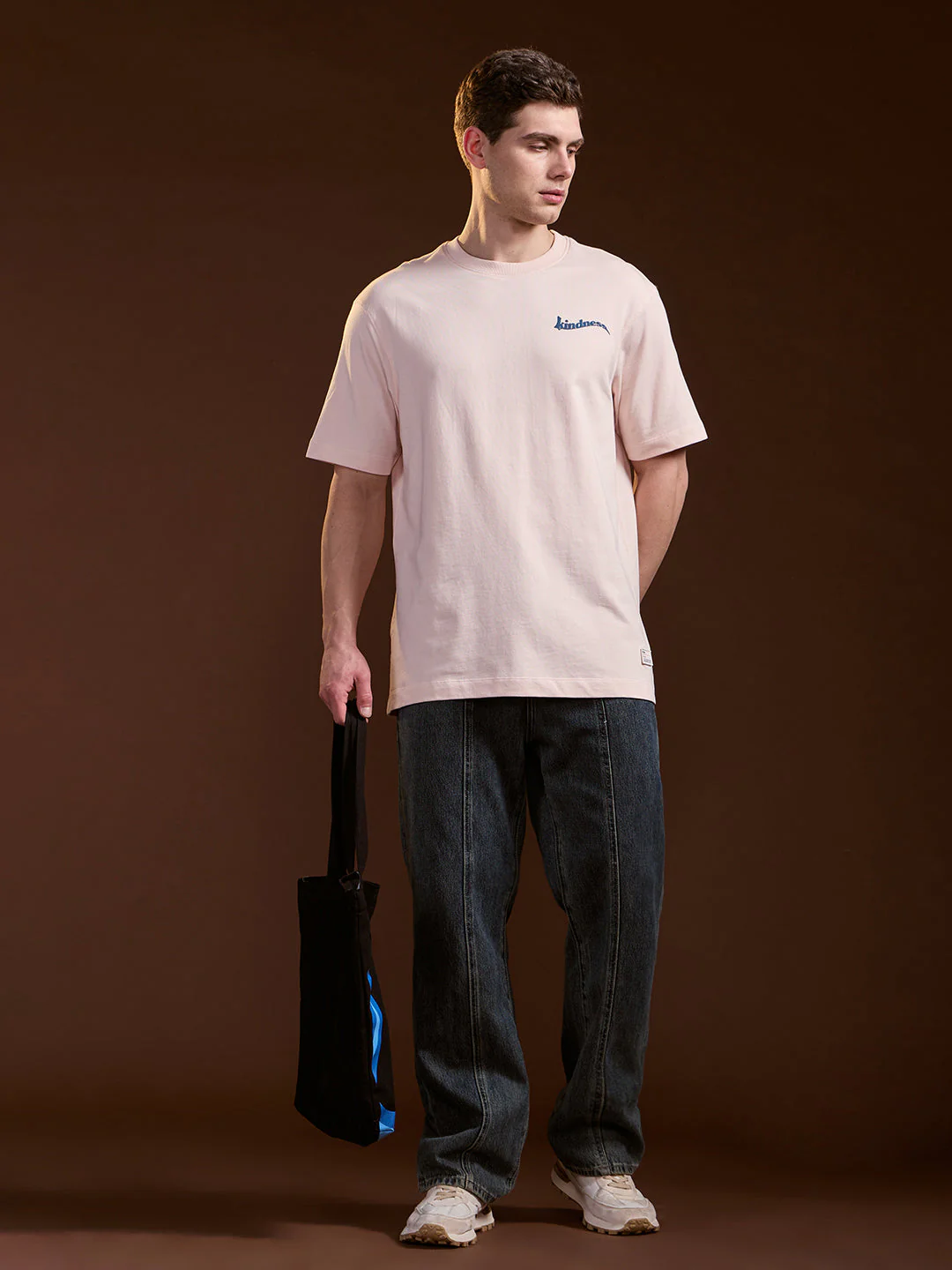 Men Peach Oversized Crew Neck T-Shirt - Image 4