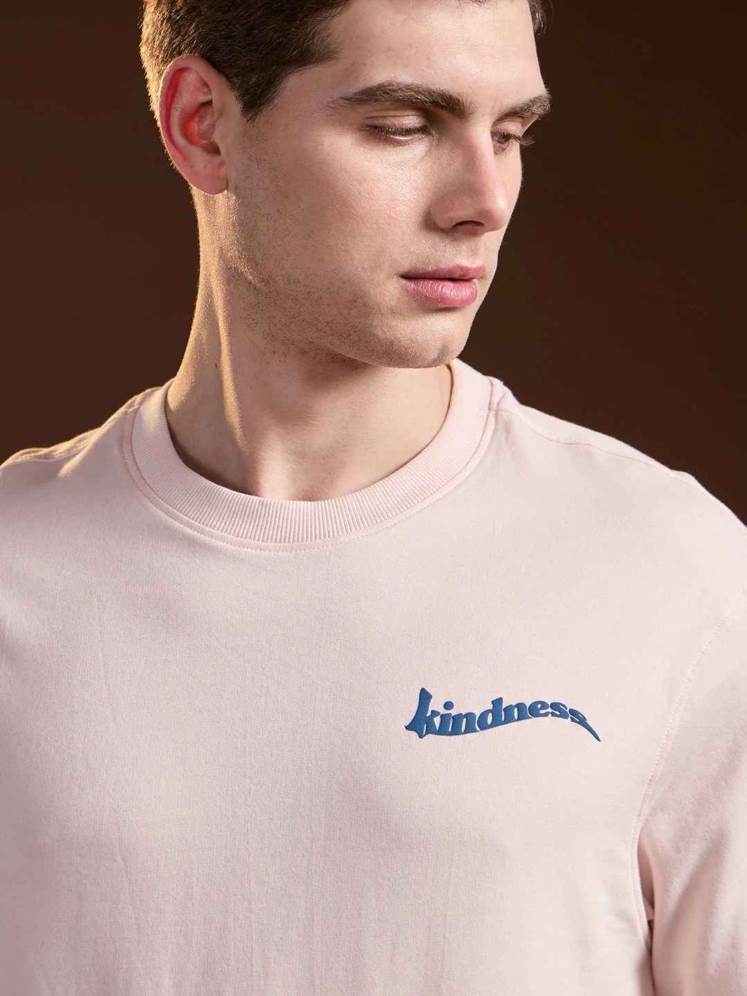 Men Peach Oversized Crew Neck T-Shirt - Image 5
