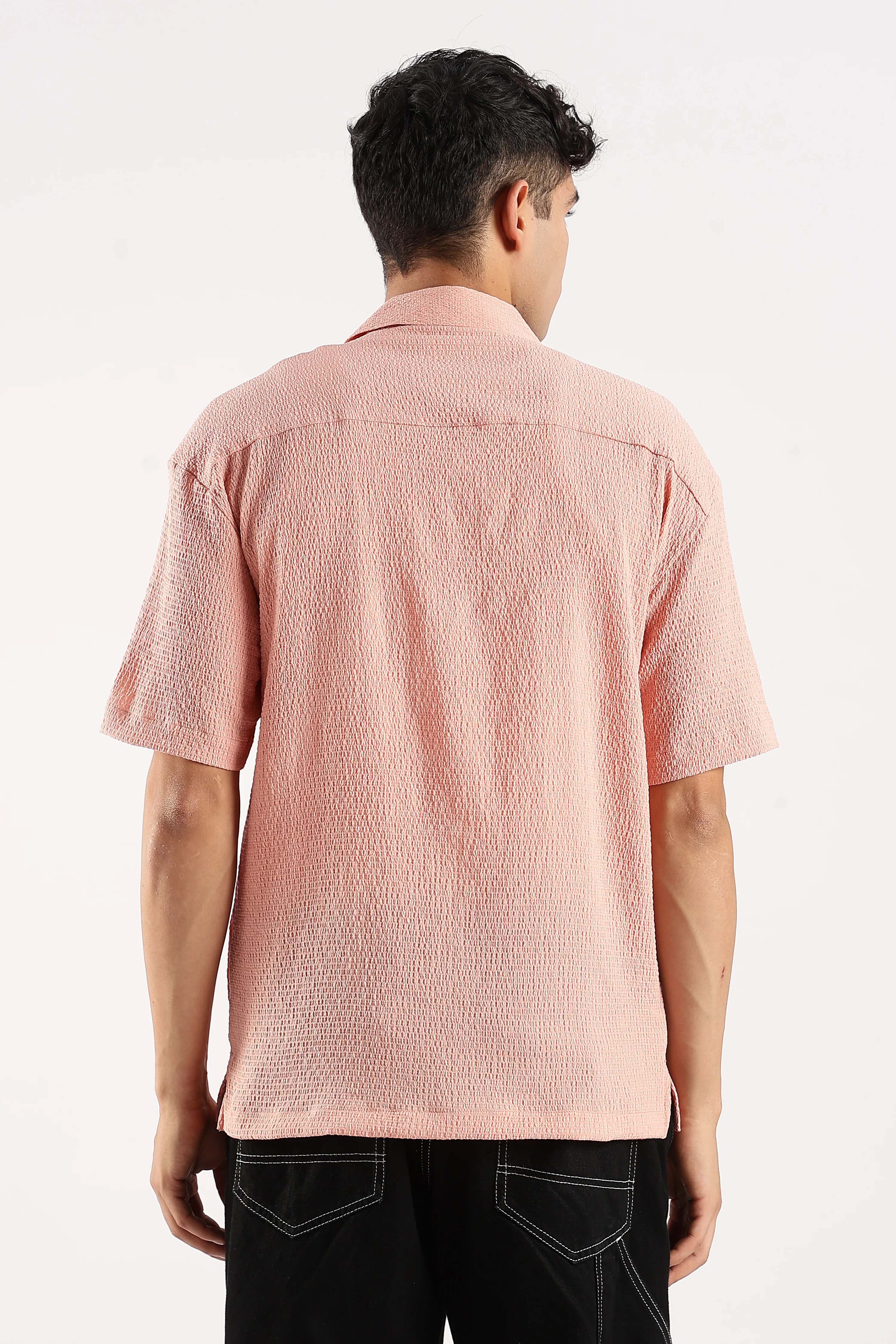 Men Peach Poly Textured Shirt - Image 3