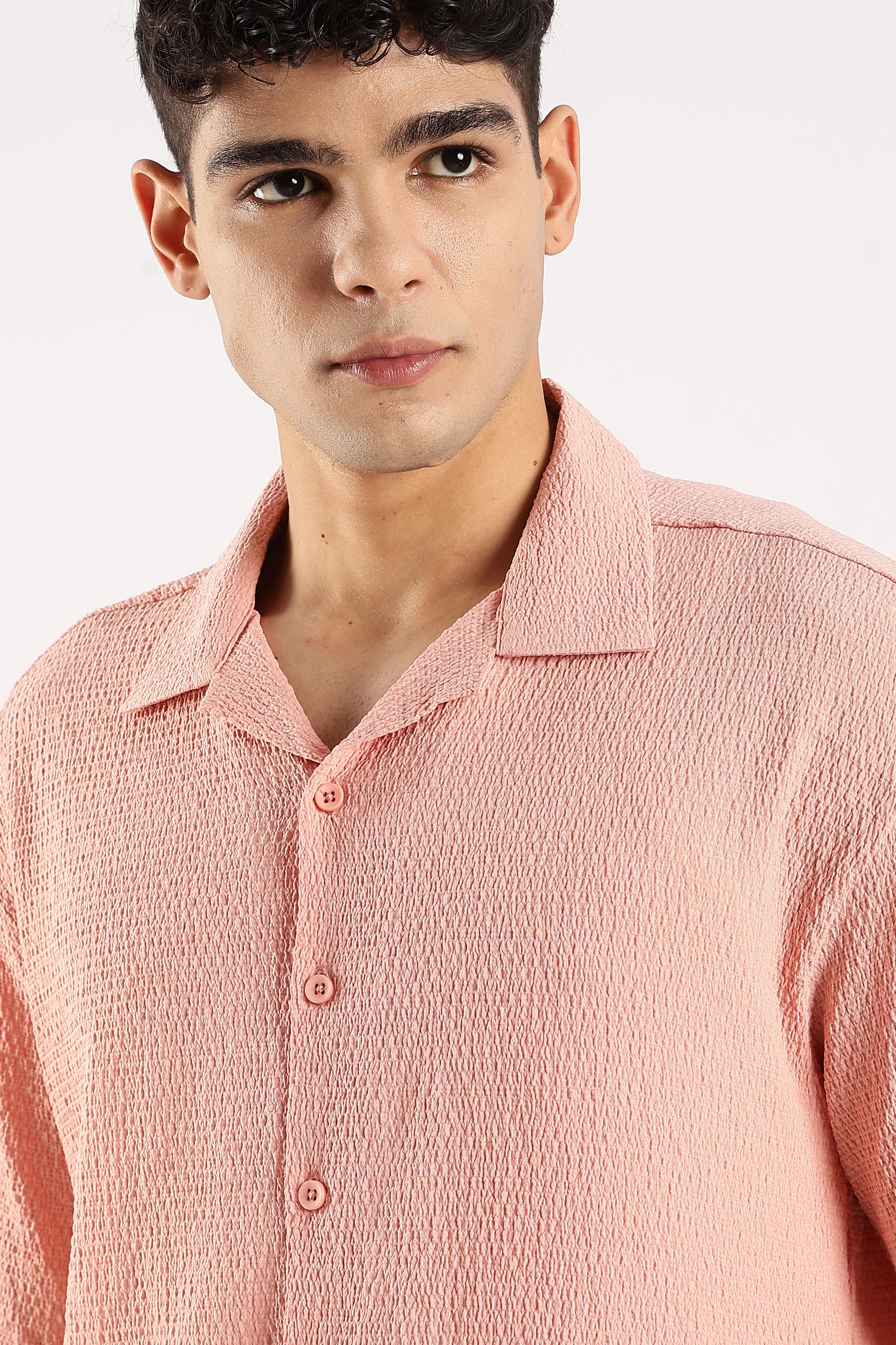 Men Peach Poly Textured Shirt - Image 7