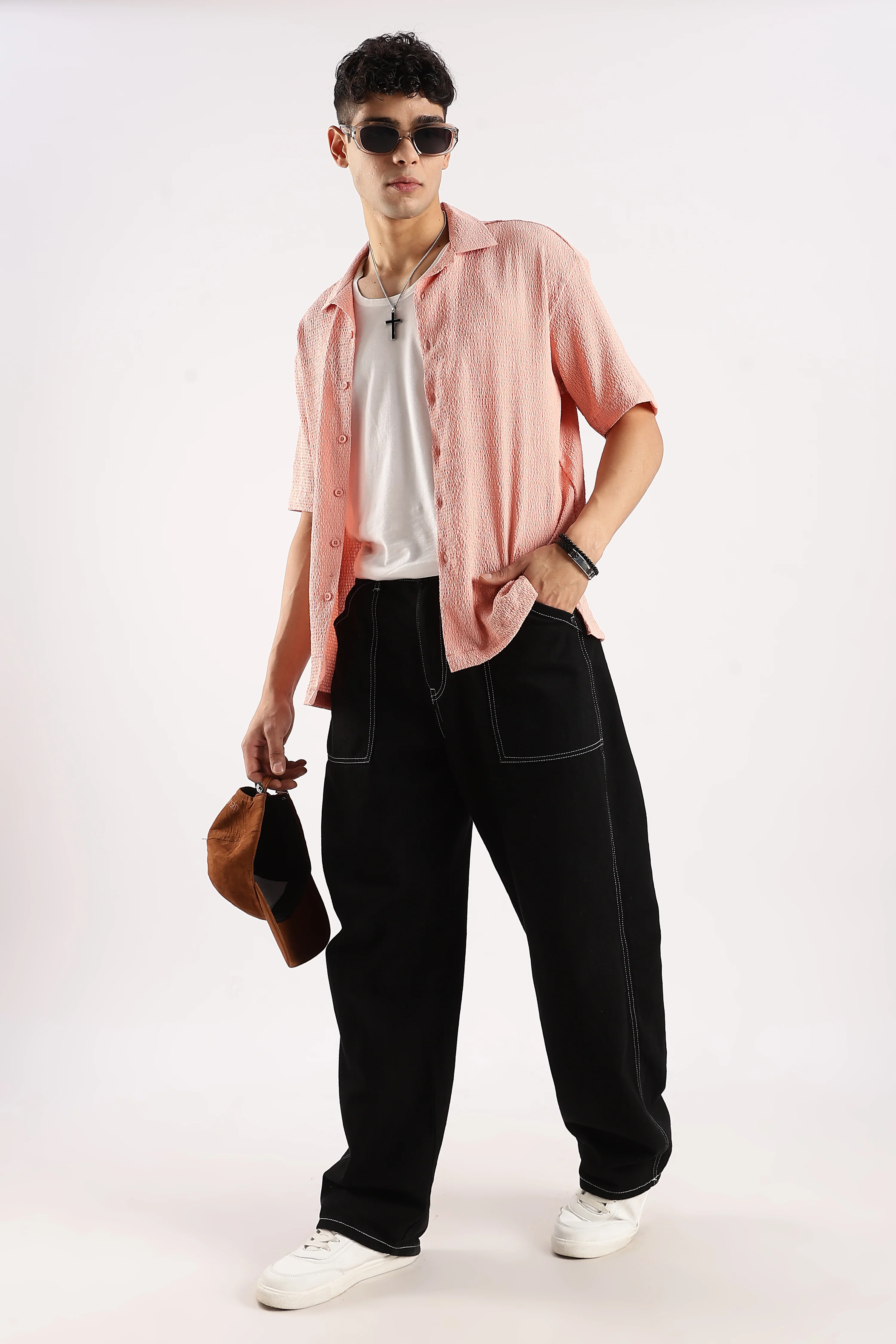 Men Peach Poly Textured Shirt - Image 8