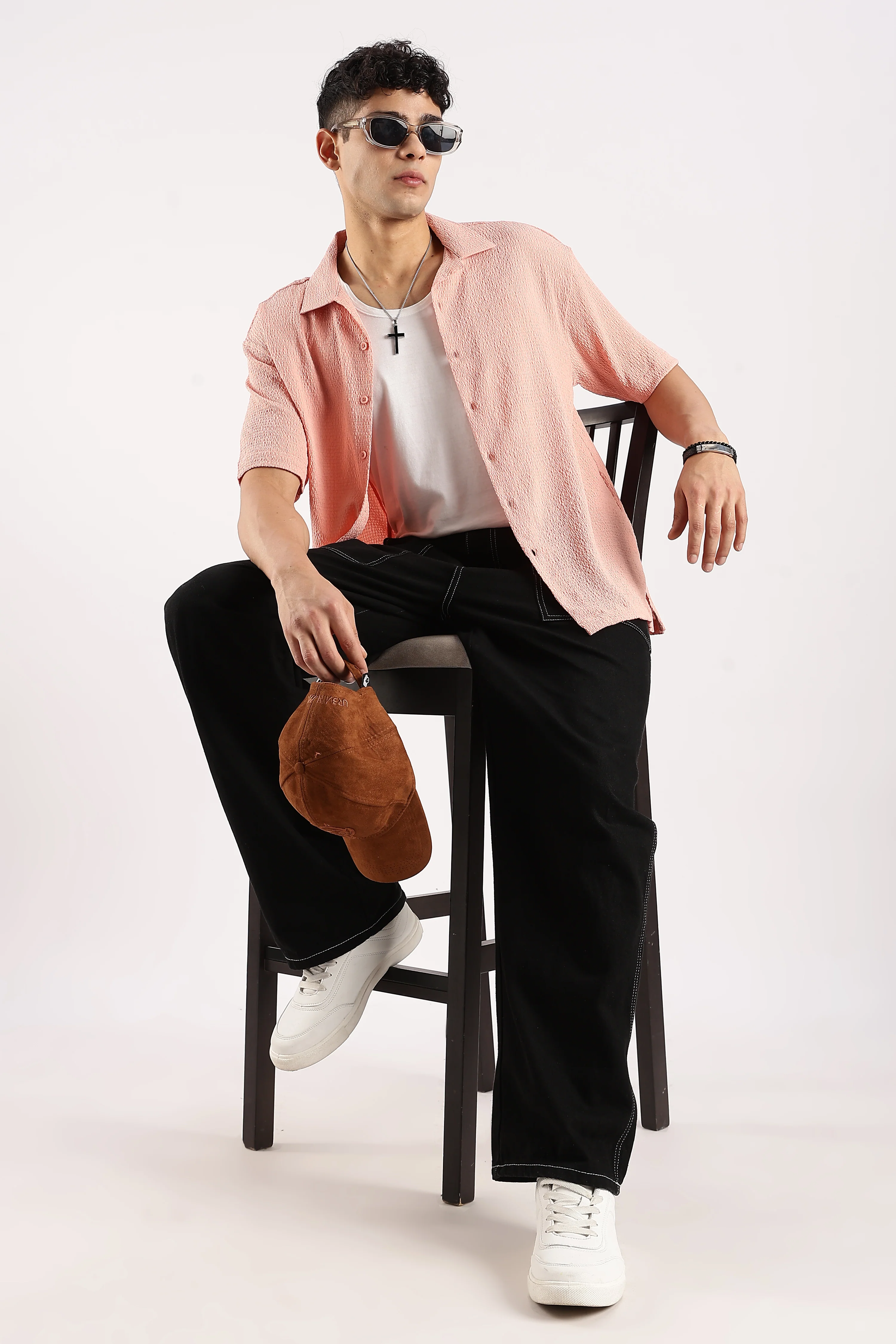 Men Peach Poly Textured Shirt - Image 9