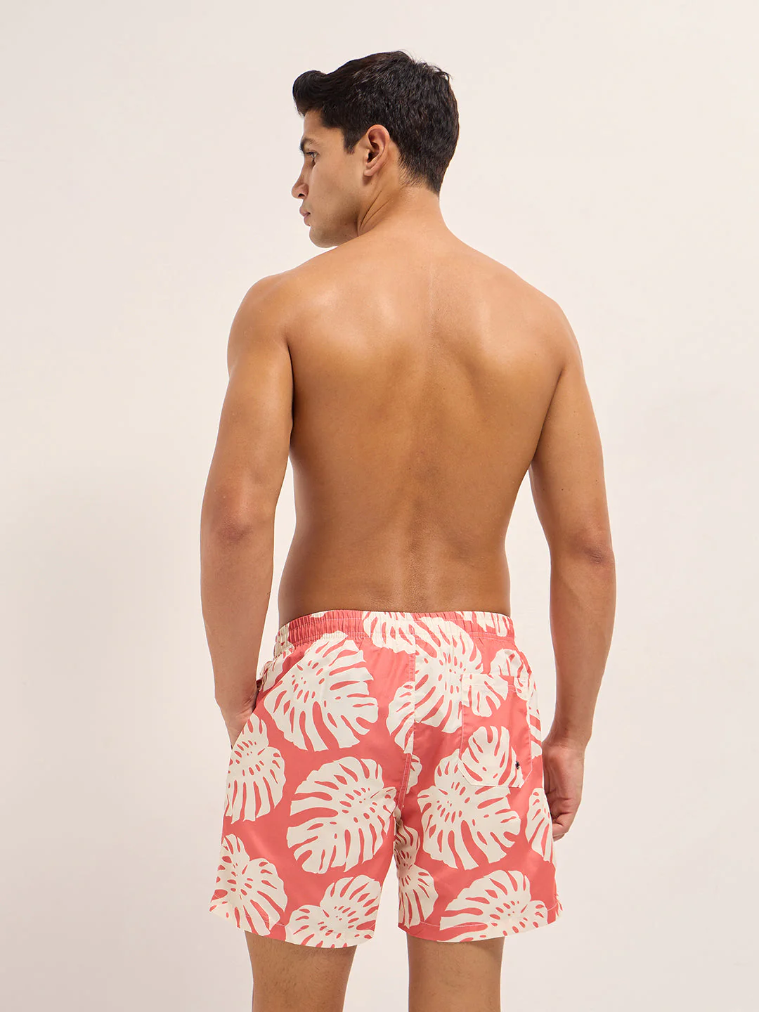 Men Peach Printed Swim Shorts - Image 2