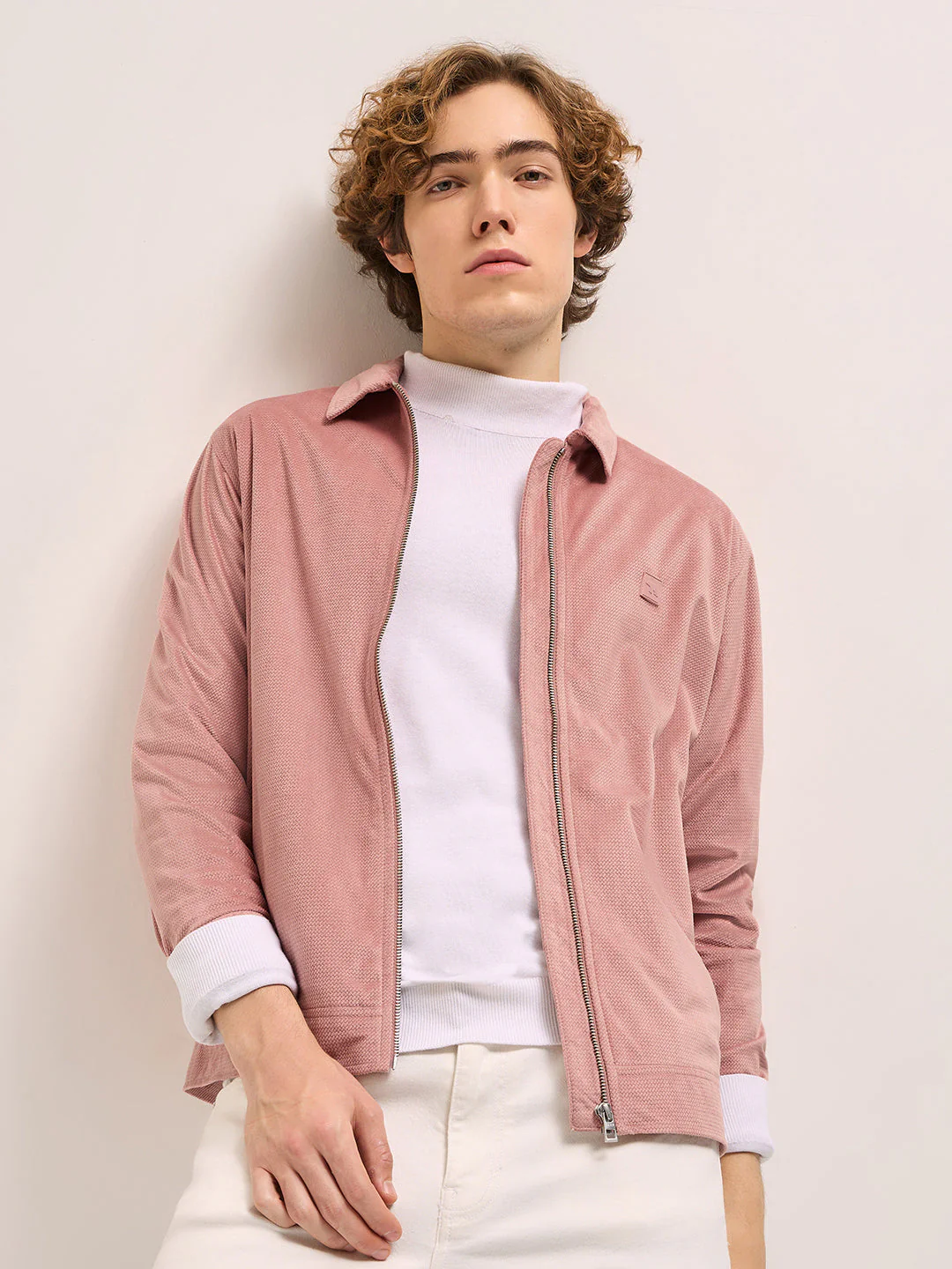 Men Peach Regular Fit Casual Collared Jacket