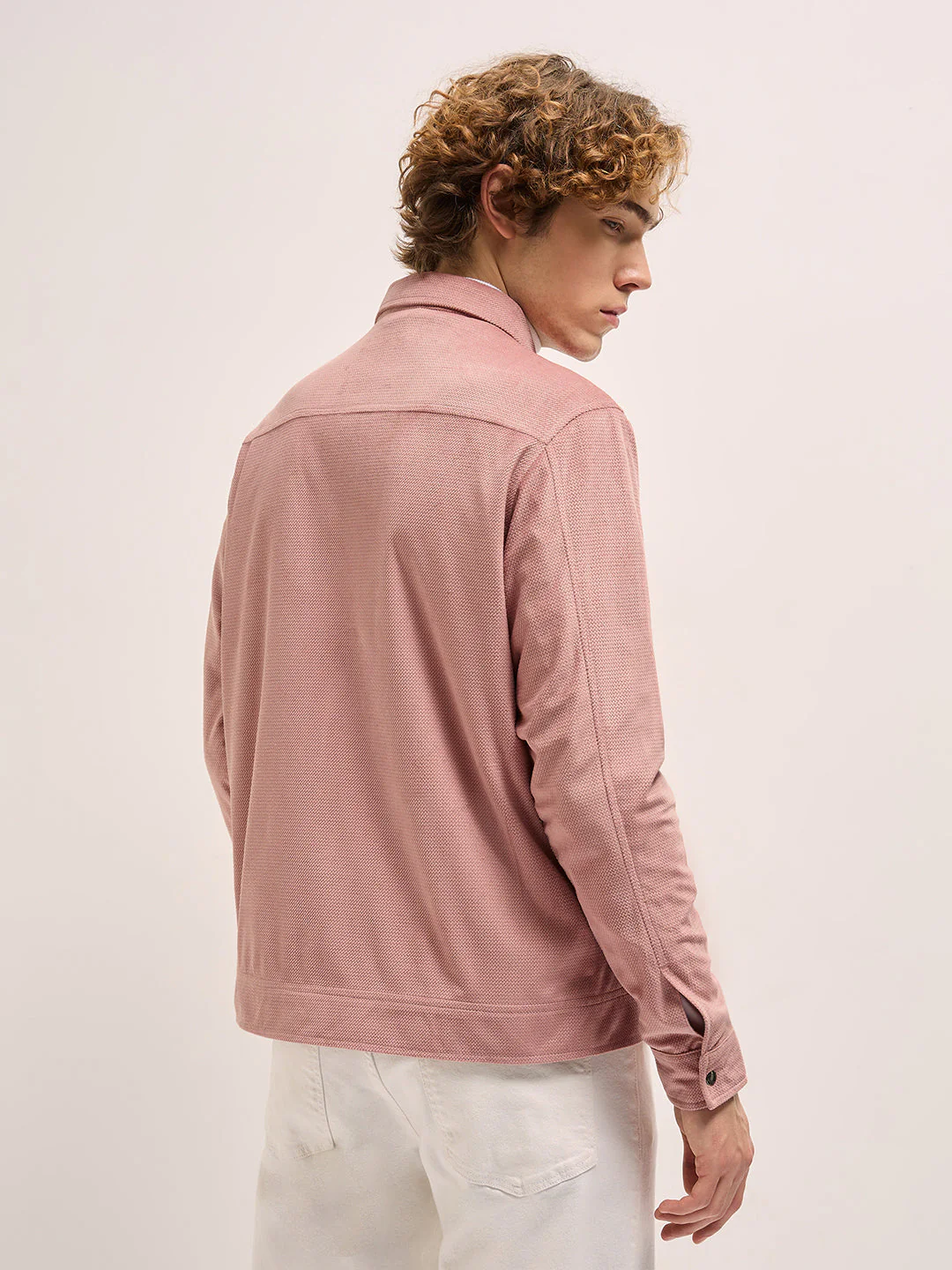 Men Peach Regular Fit Casual Collared Jacket - Image 2