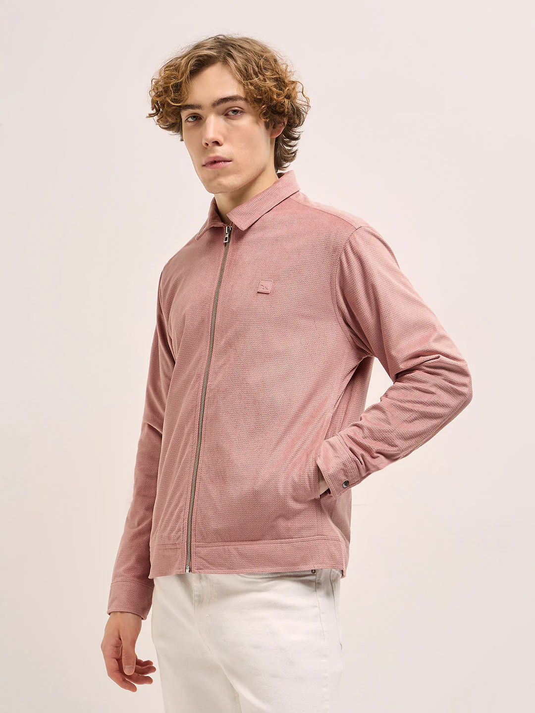 Men Peach Regular Fit Casual Collared Jacket - Image 3