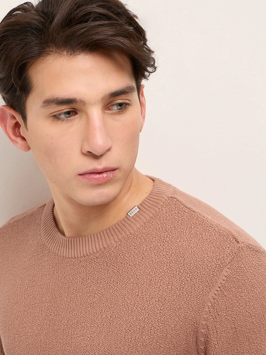 Men Peach Regular Fit Full Sleeve Flat Knit T-Shirt - Image 5