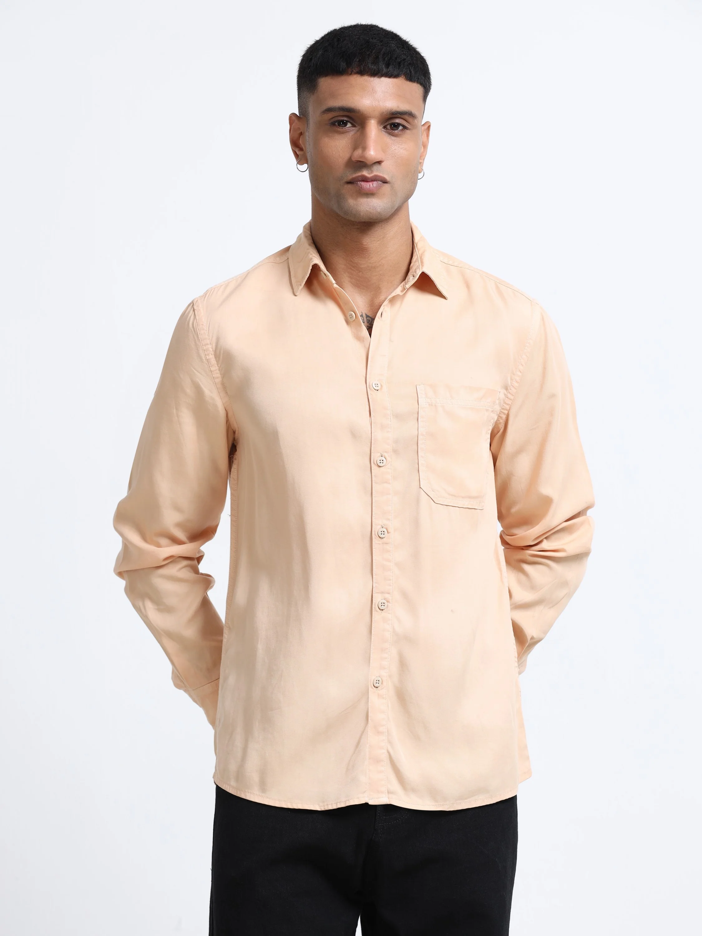Men Peach Regular Fit Cotton Shirt - Image 6