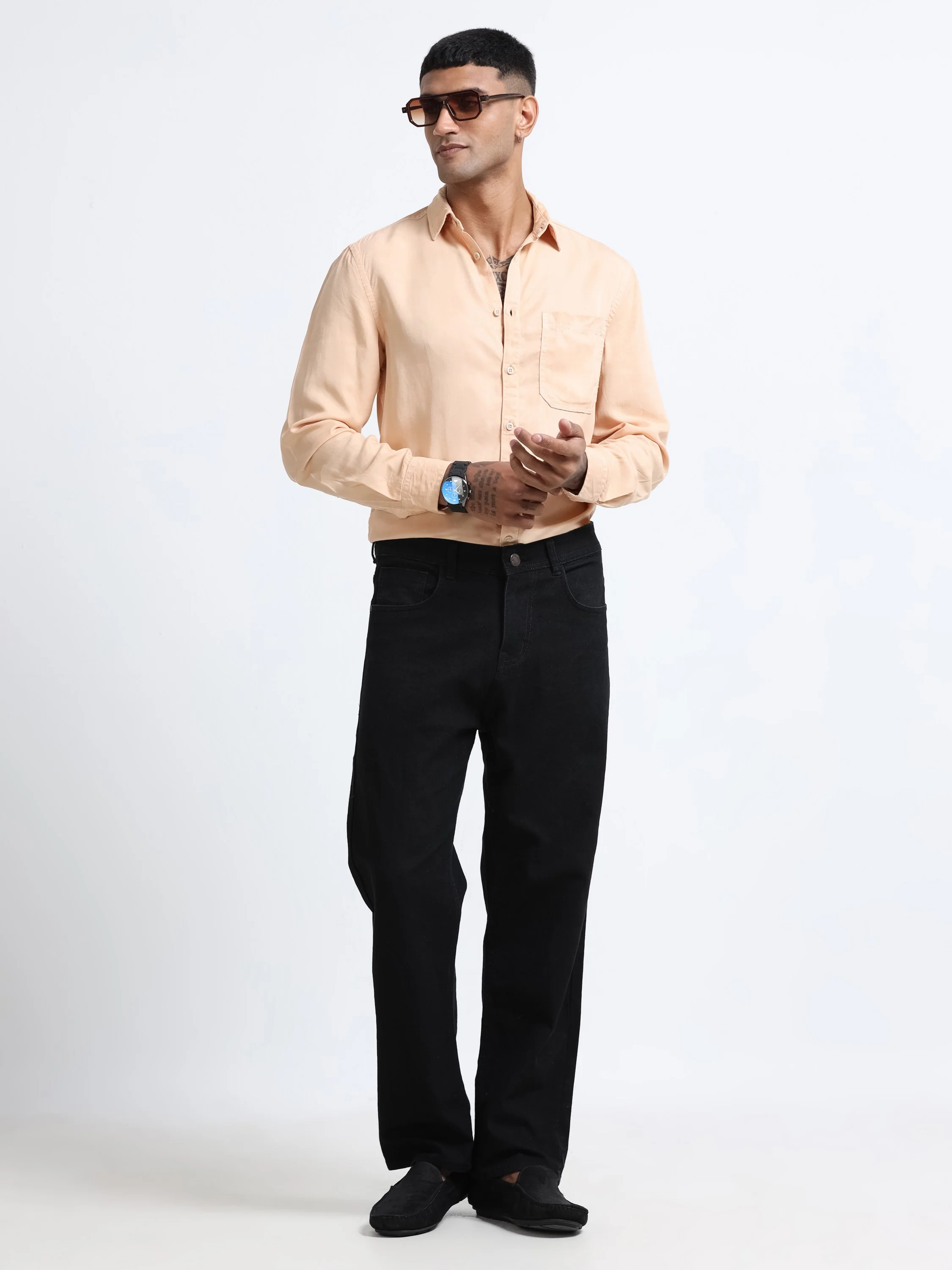 Men Peach Regular Fit Cotton Shirt - Image 7