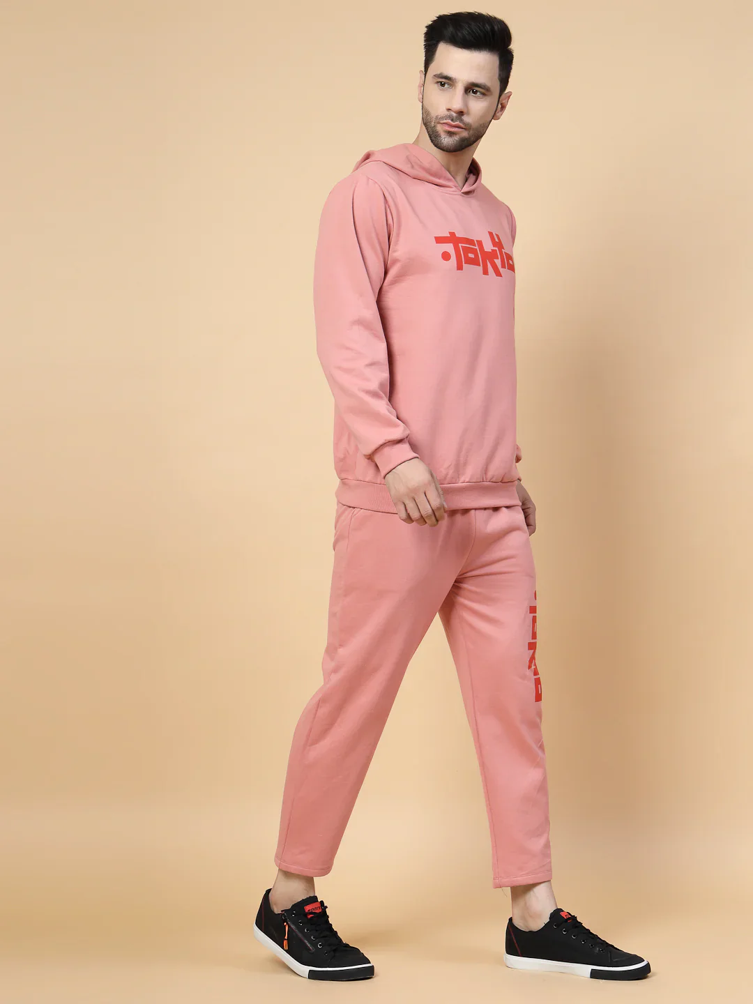 Men Peach Regular Fit Tracksuit - Image 3