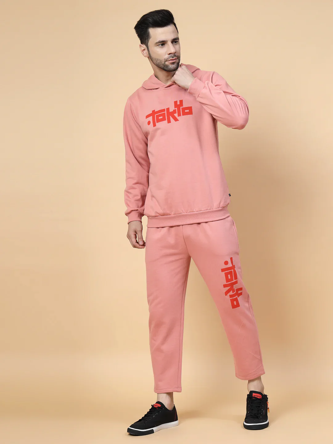 Men Peach Regular Fit Tracksuit - Image 4