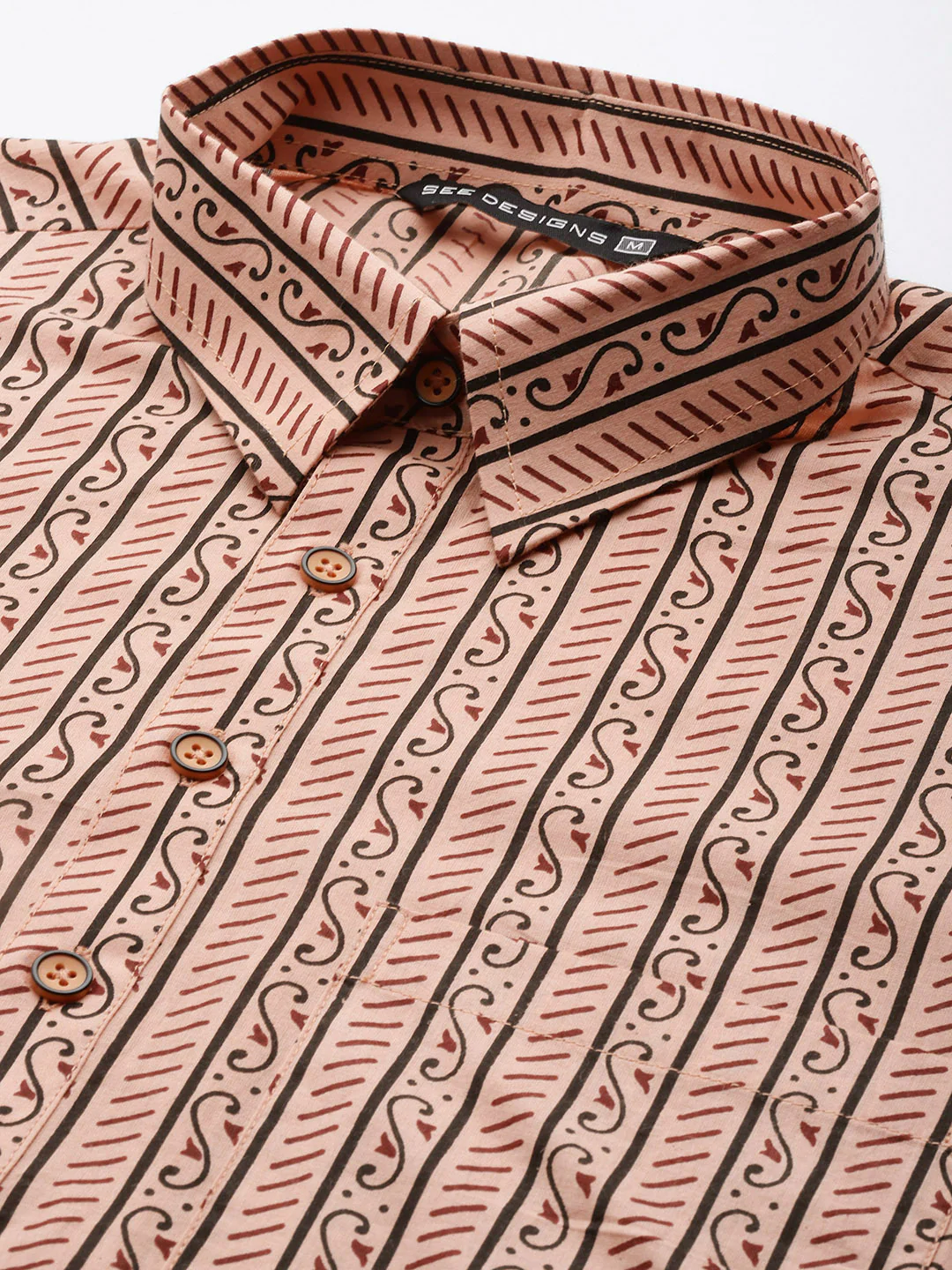 Men Peach Regular Pure Cotton Pathani Printed Men'S Kurta - Image 2