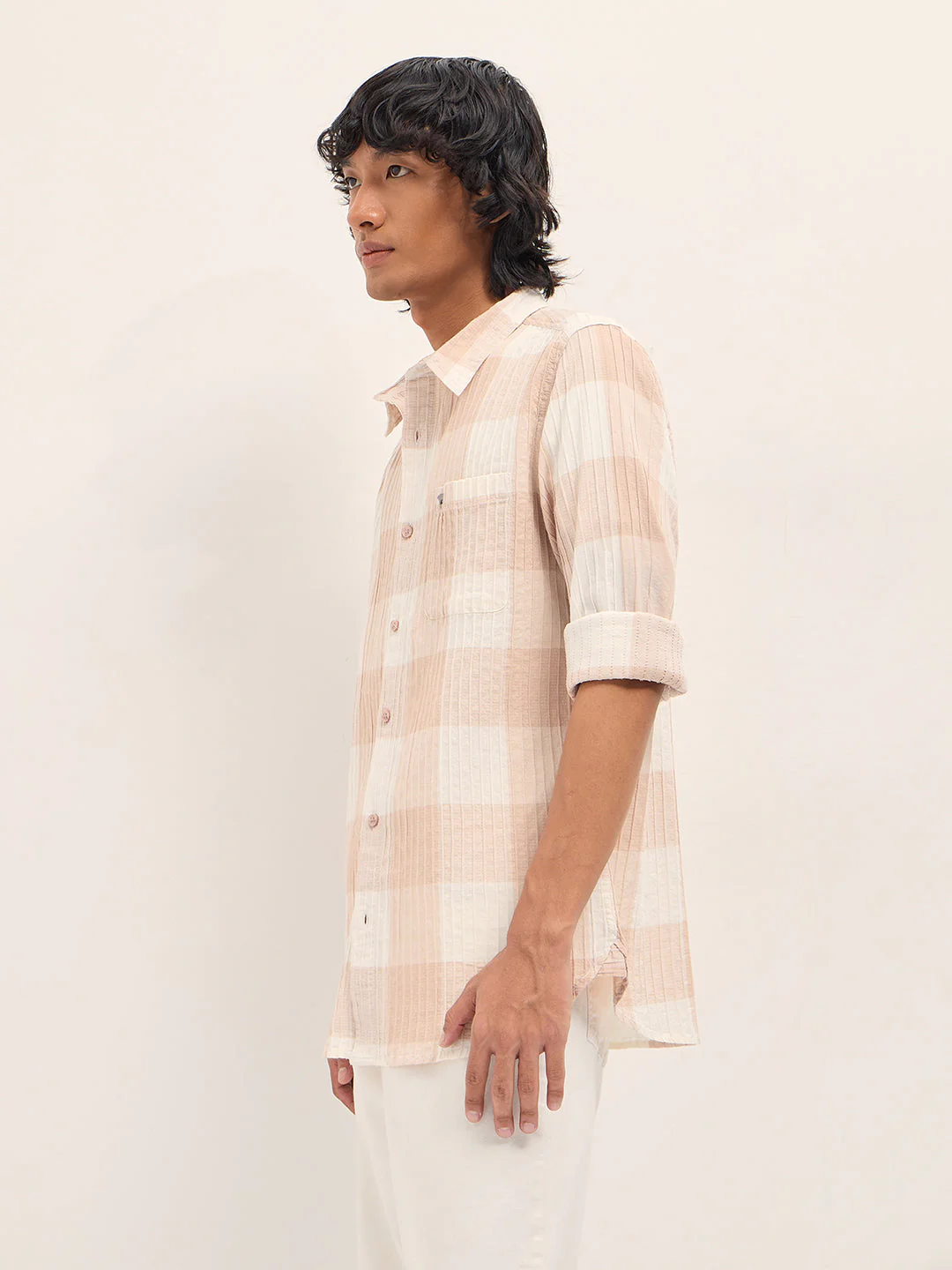 Men Peach Slim Fit Casual Shirt - Image 3