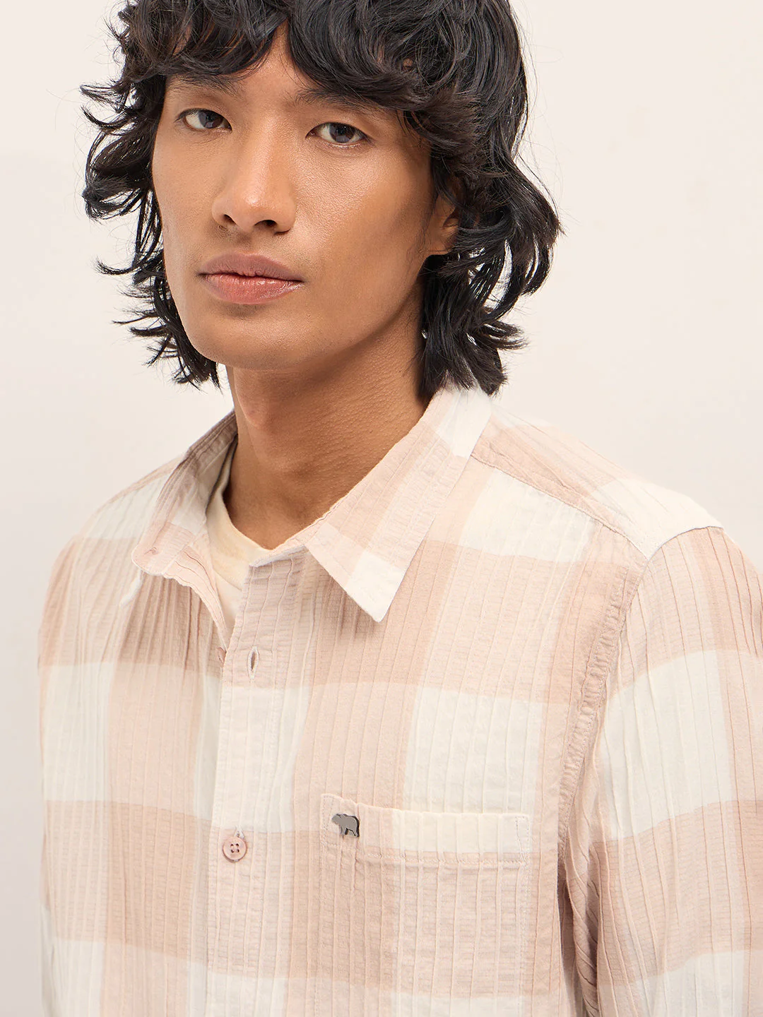 Men Peach Slim Fit Casual Shirt - Image 5