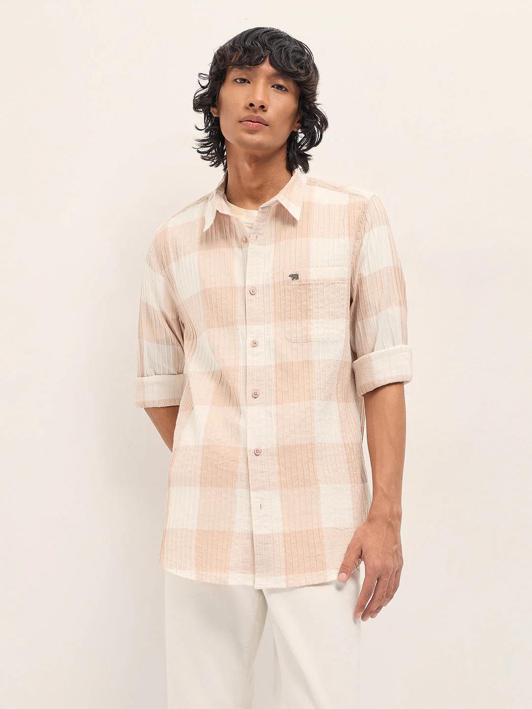Men Peach Slim Fit Casual Shirt - Image 6