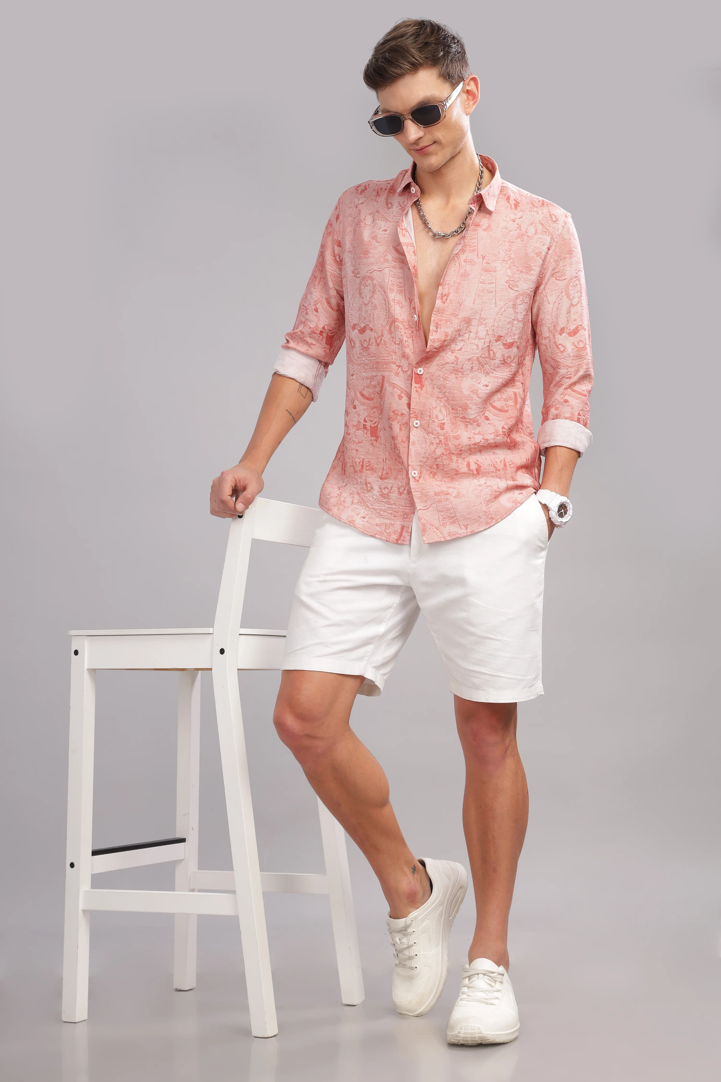 Men Peach Slim Fit Shirt - Image 3