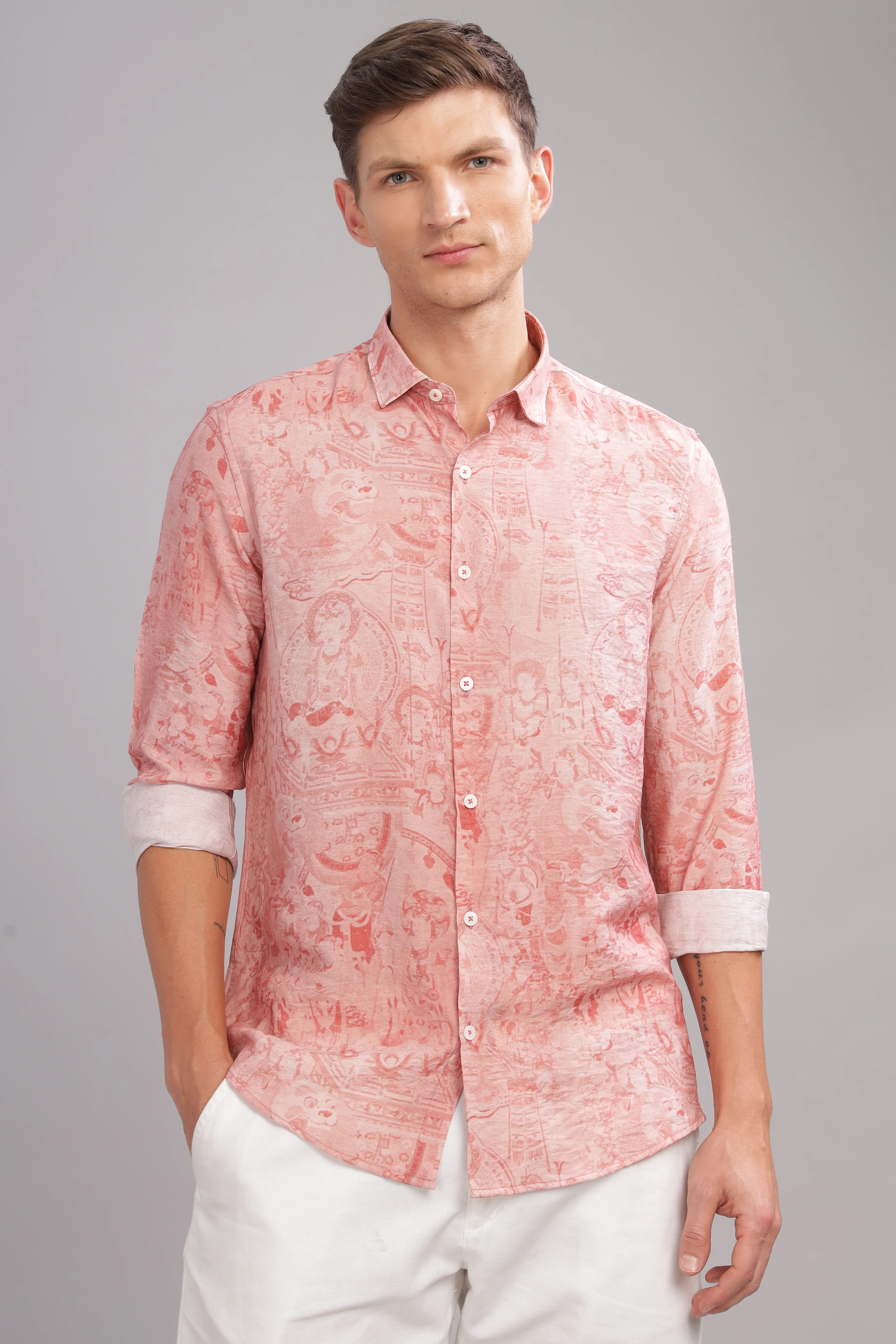 Men Peach Slim Fit Shirt - Image 4
