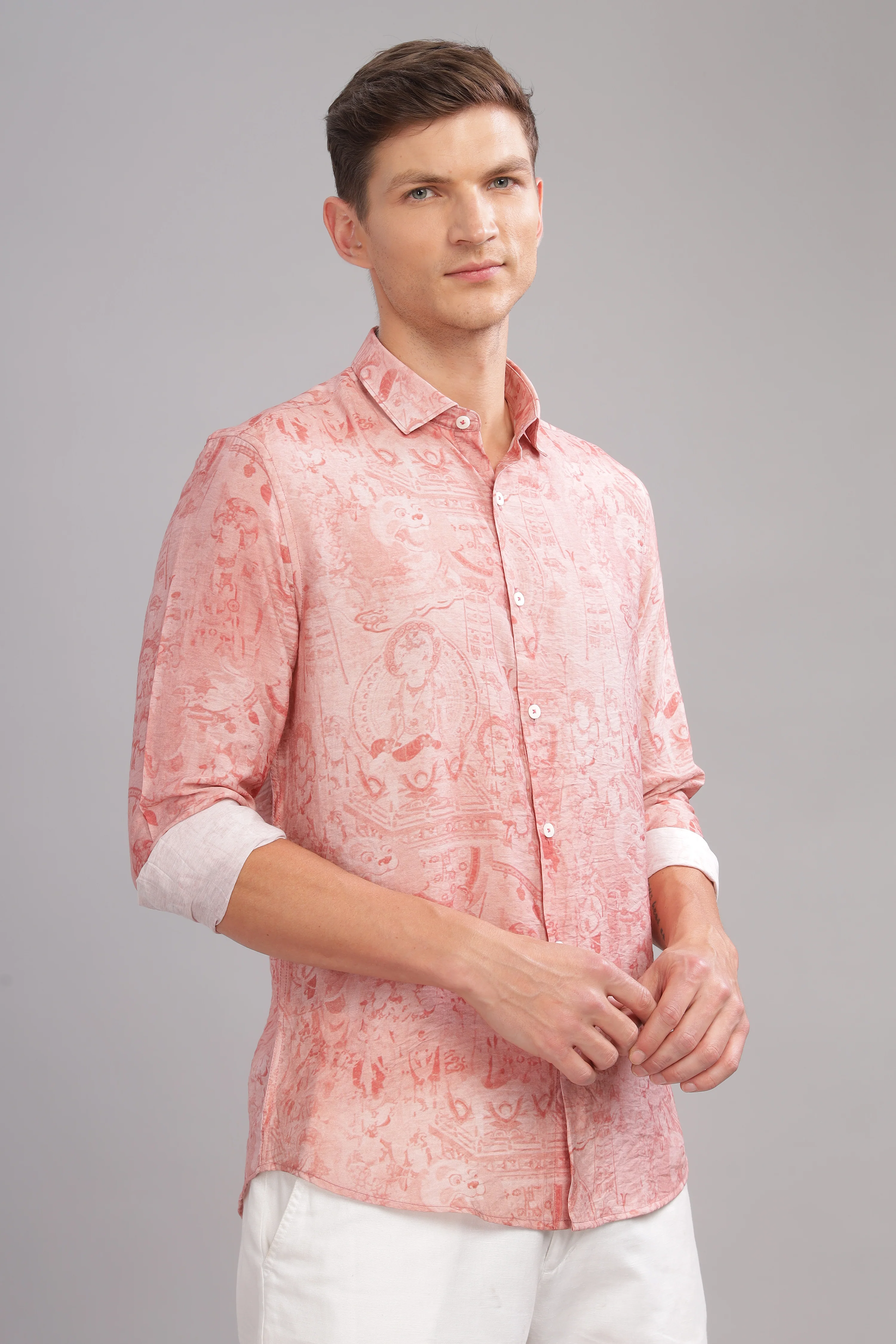 Men Peach Slim Fit Shirt - Image 5
