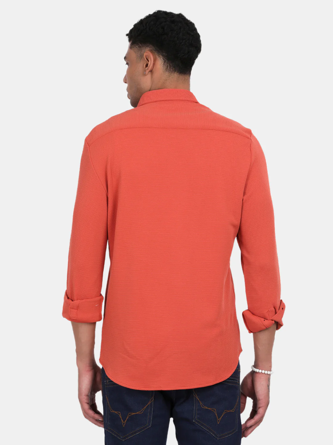 Men Peach Slim Fit Spread Collar Full Sleeve Casual Shirt - Image 2