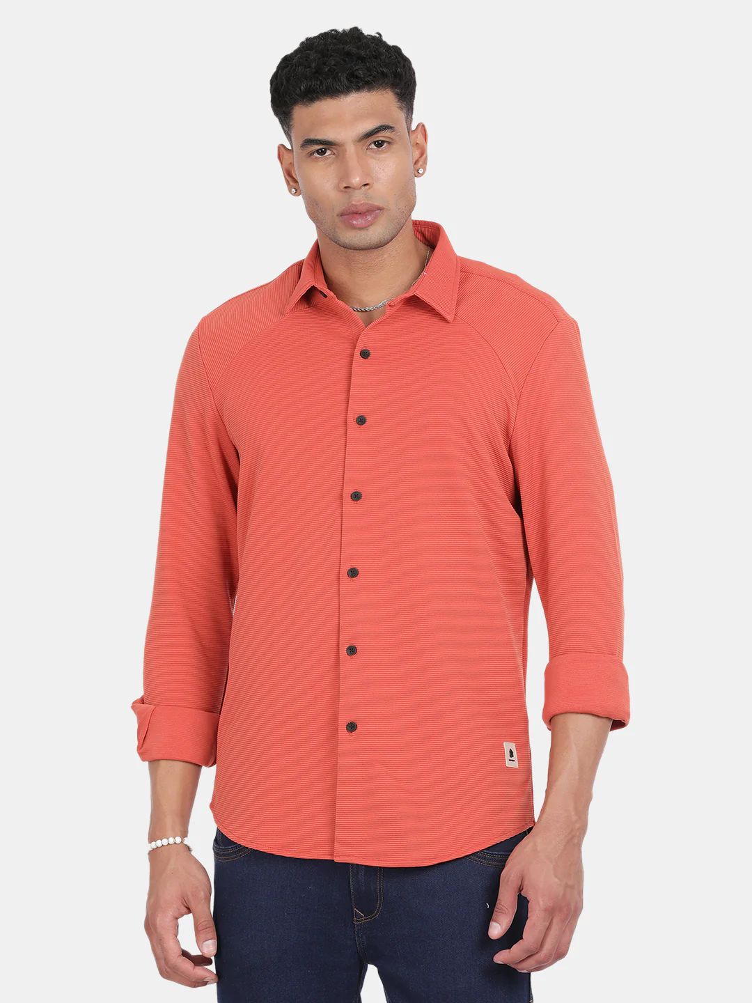 Men Peach Slim Fit Spread Collar Full Sleeve Casual Shirt - Image 4