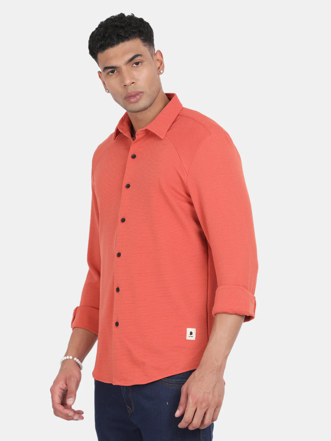 Men Peach Slim Fit Spread Collar Full Sleeve Casual Shirt - Image 5