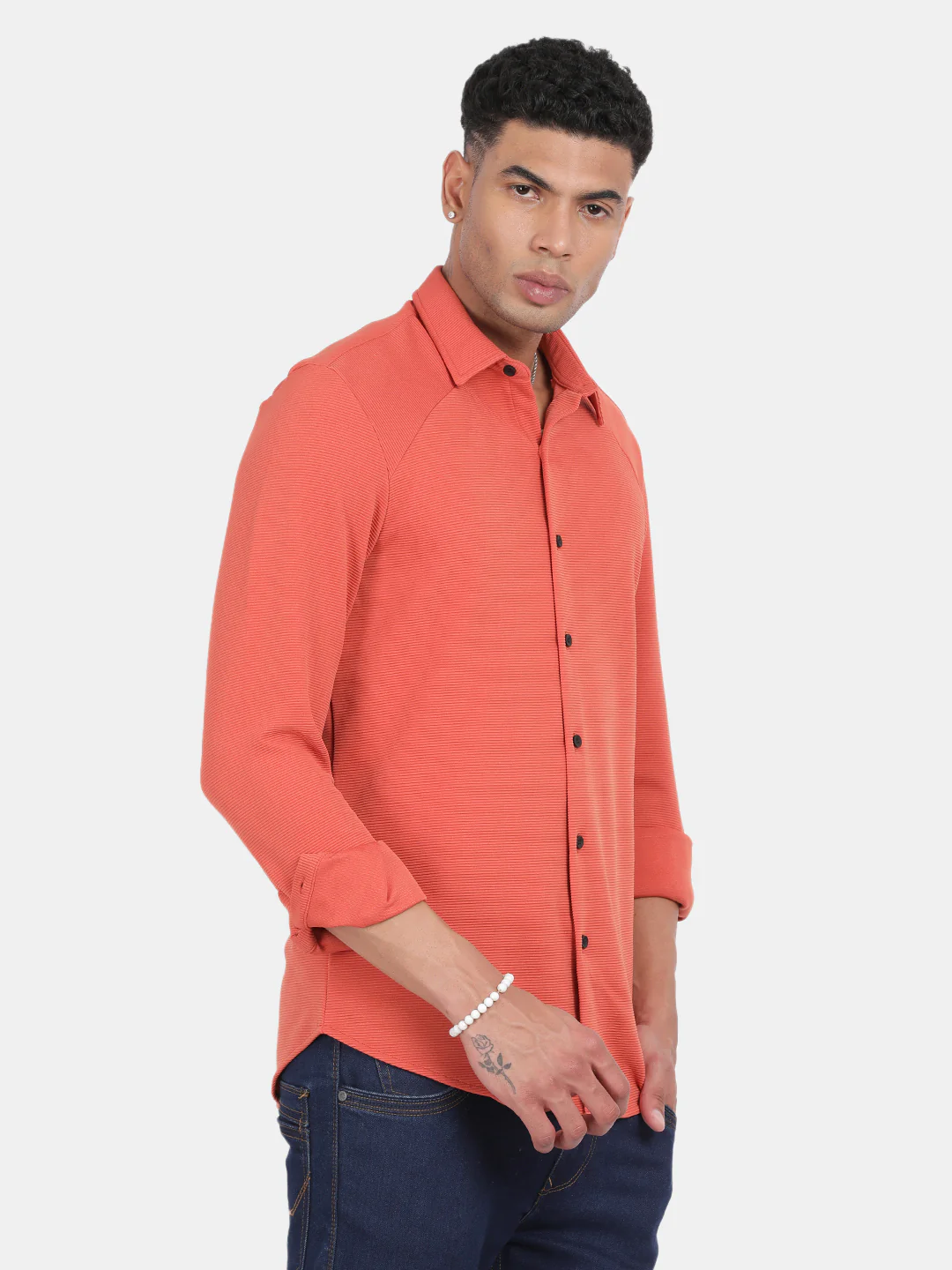 Men Peach Slim Fit Spread Collar Full Sleeve Casual Shirt - Image 6