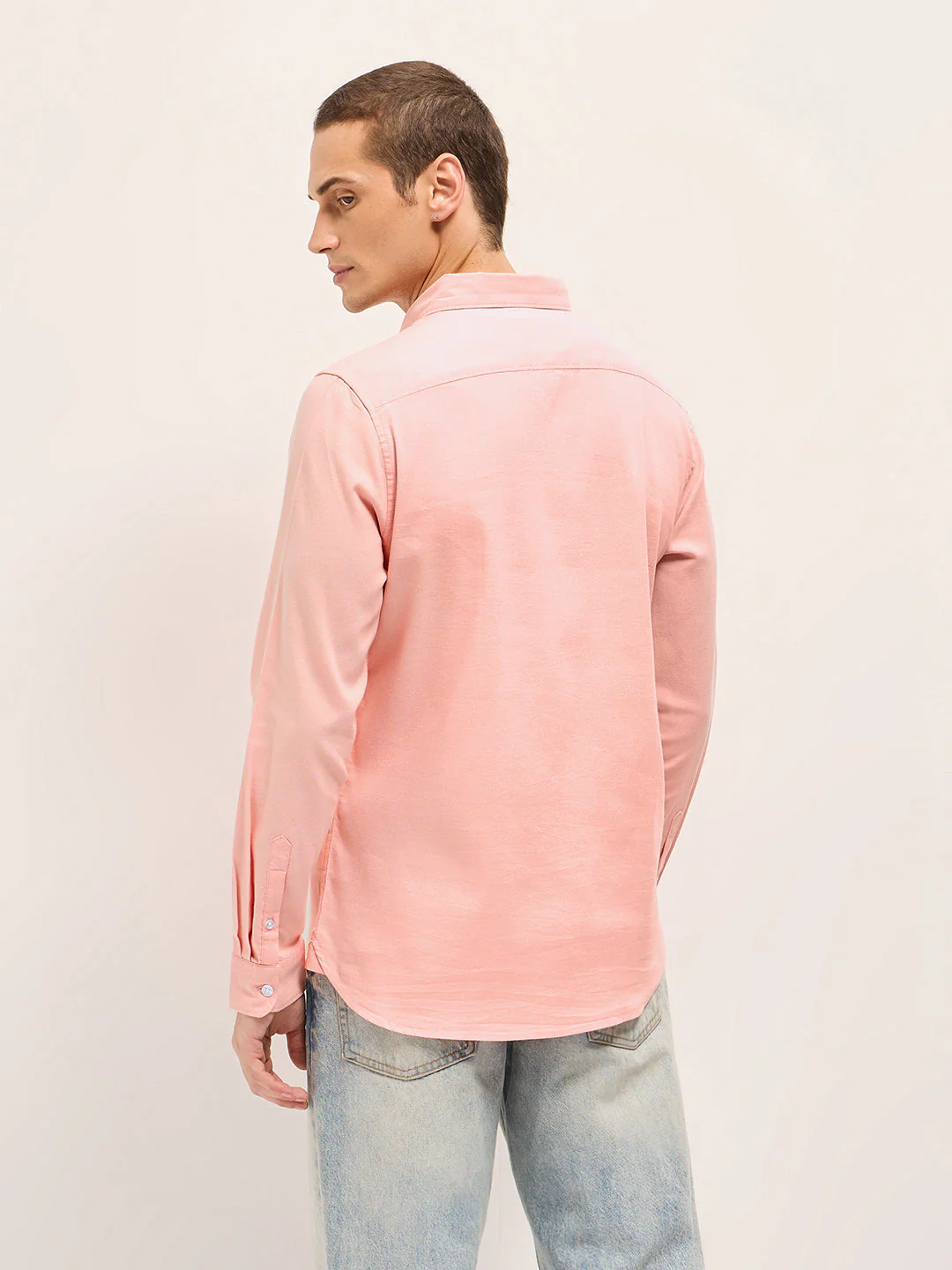 Men Peach Solid Cotton Blend Slim Fit Casual Shirt - Image 2