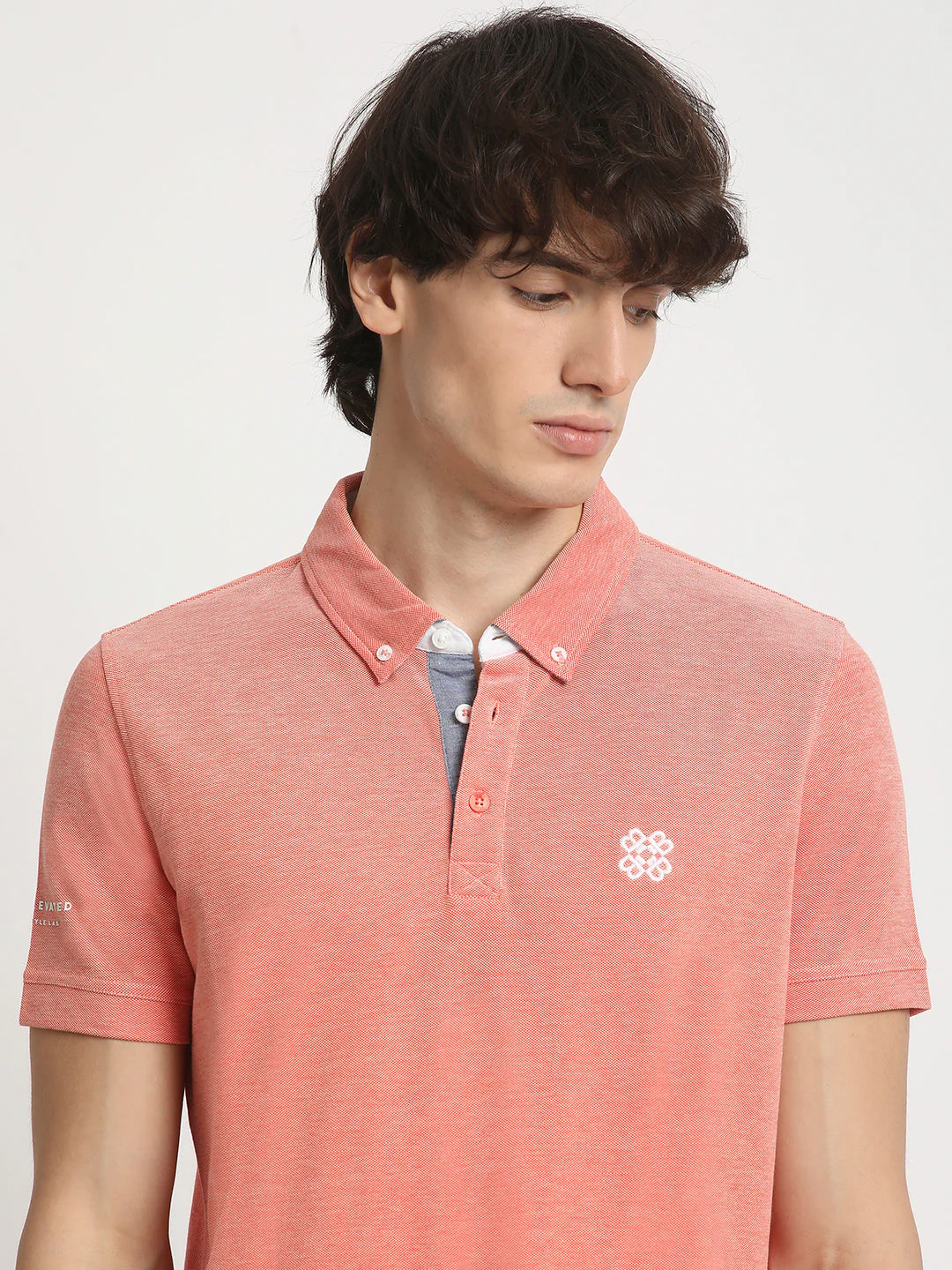 Men Peach Solid Regular Fit Polo Collar T-shirt - Image 6
