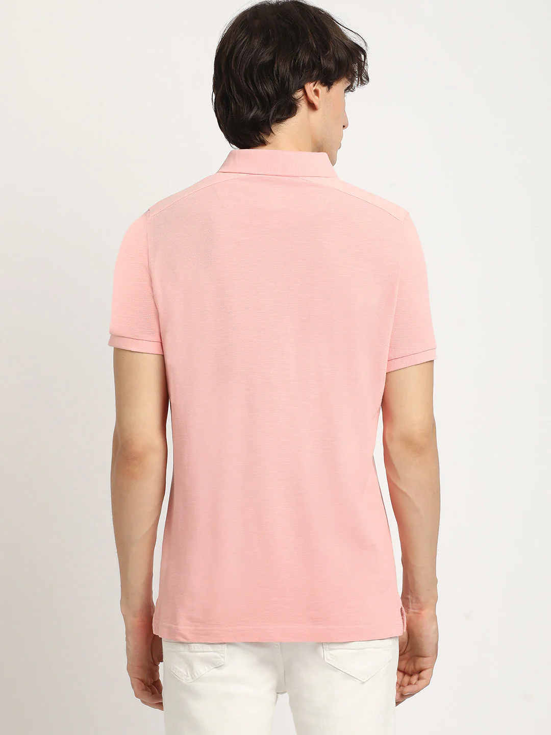 Men Peach Solid Regular Fit Polo Collar Tshirt - Image 4